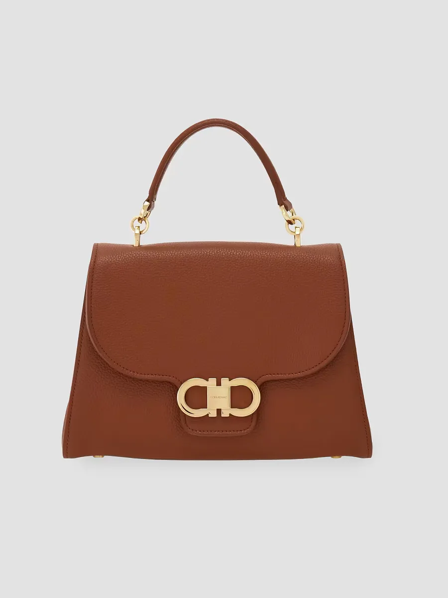 Double Gancini Leather Top Handle Bag by Ferragamo