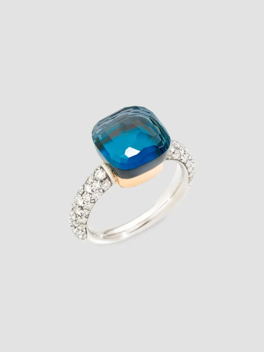 Nudo 18K Two-Tone Gold, London Blue Topaz Doublet & Diamond Classic Ring by Pomellato
