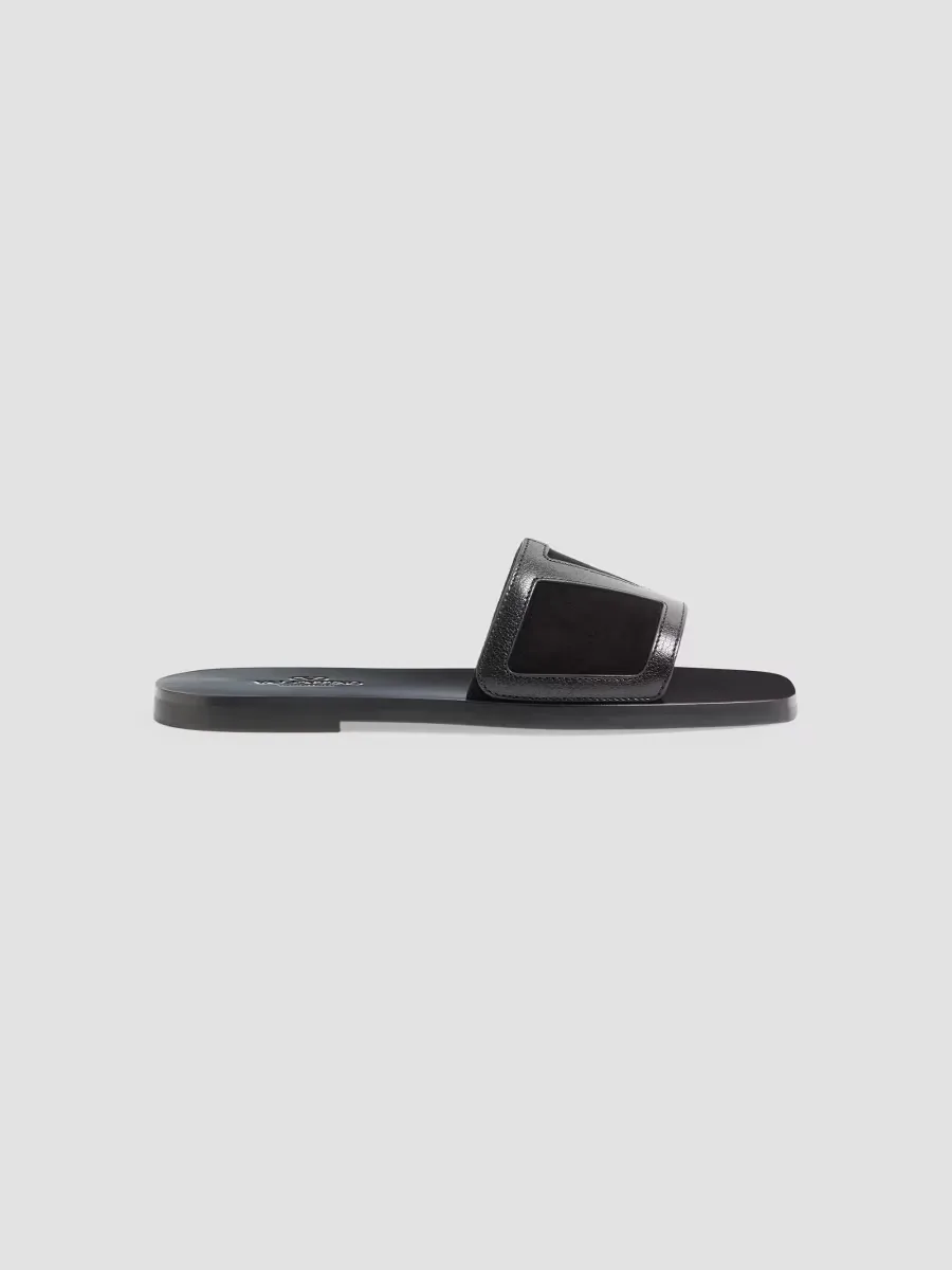 Viva Superstar Slide Sandals in Nappa and Split-Grain Leather by Valentino