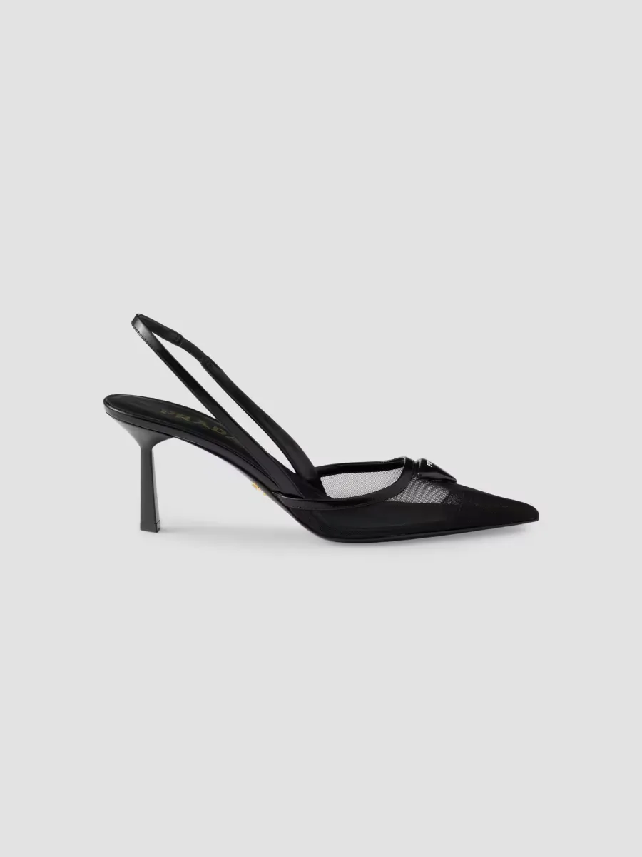 Mesh 75MM Fabric Slingback Pumps by Prada