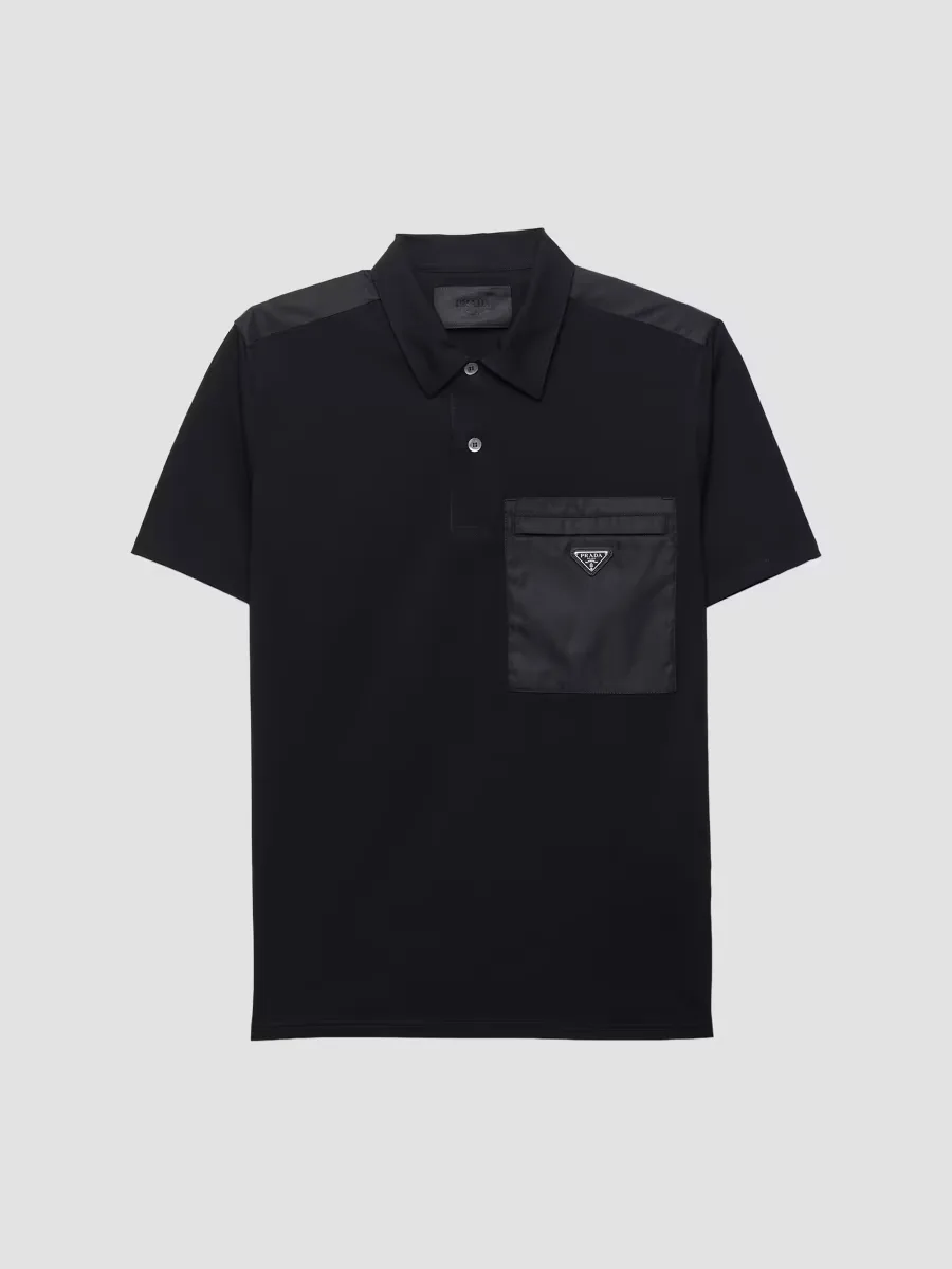 Stretch Cotton Polo Shirt with Re-Nylon Details by Prada