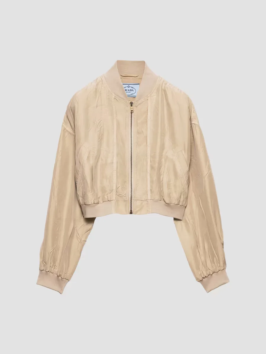 Cropped Old Silk Bomber Jacket by Prada