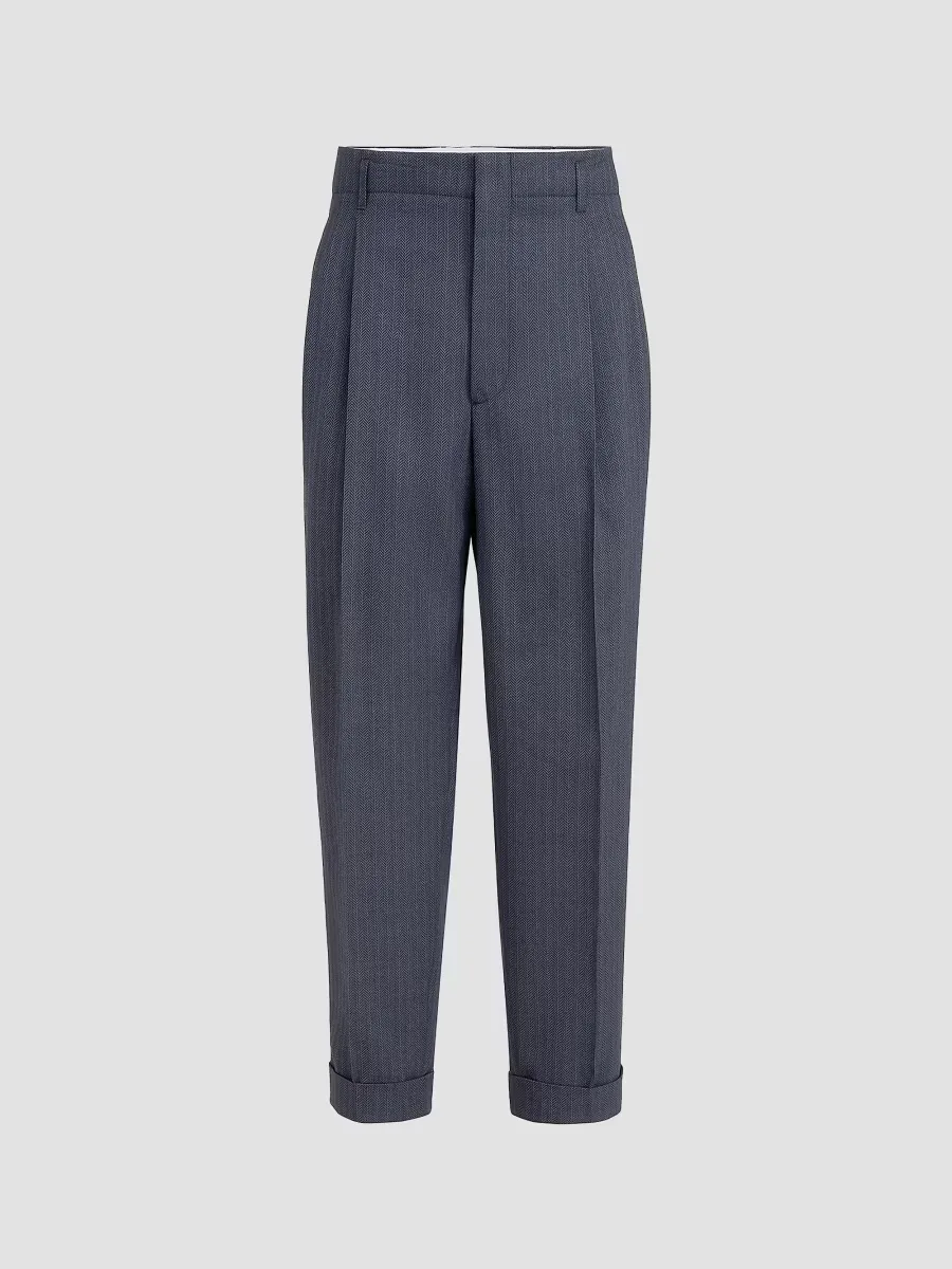 Virgin Wool and Paper Fiber Chevron Trousers with Double Pleats by Brunello Cucinelli