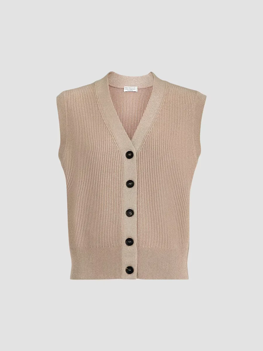 Sparkling Cashmere Rib Knit Sweater Vest by Brunello Cucinelli