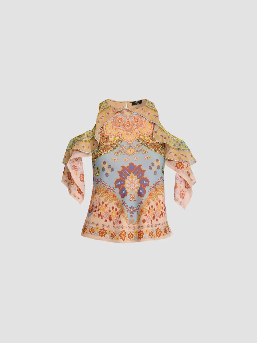 Floral Ruffle Cold-Shoulder Blouse by ETRO