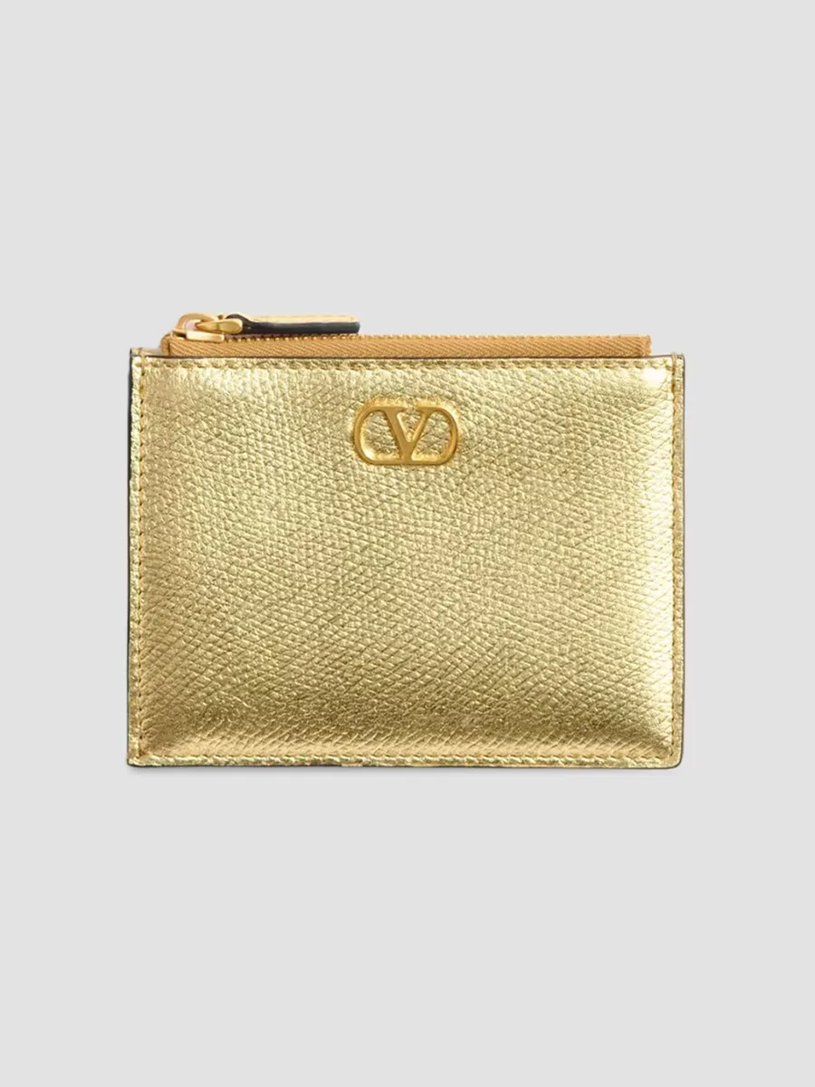VLogo Signature Cardholder in Laminated Grainy Calfskin by Valentino