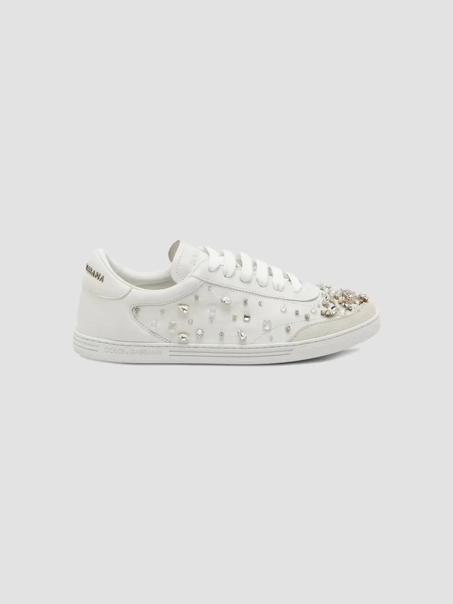 Crystal-Embellished Leather Low-Top Sneakers by Dolce & Gabbana