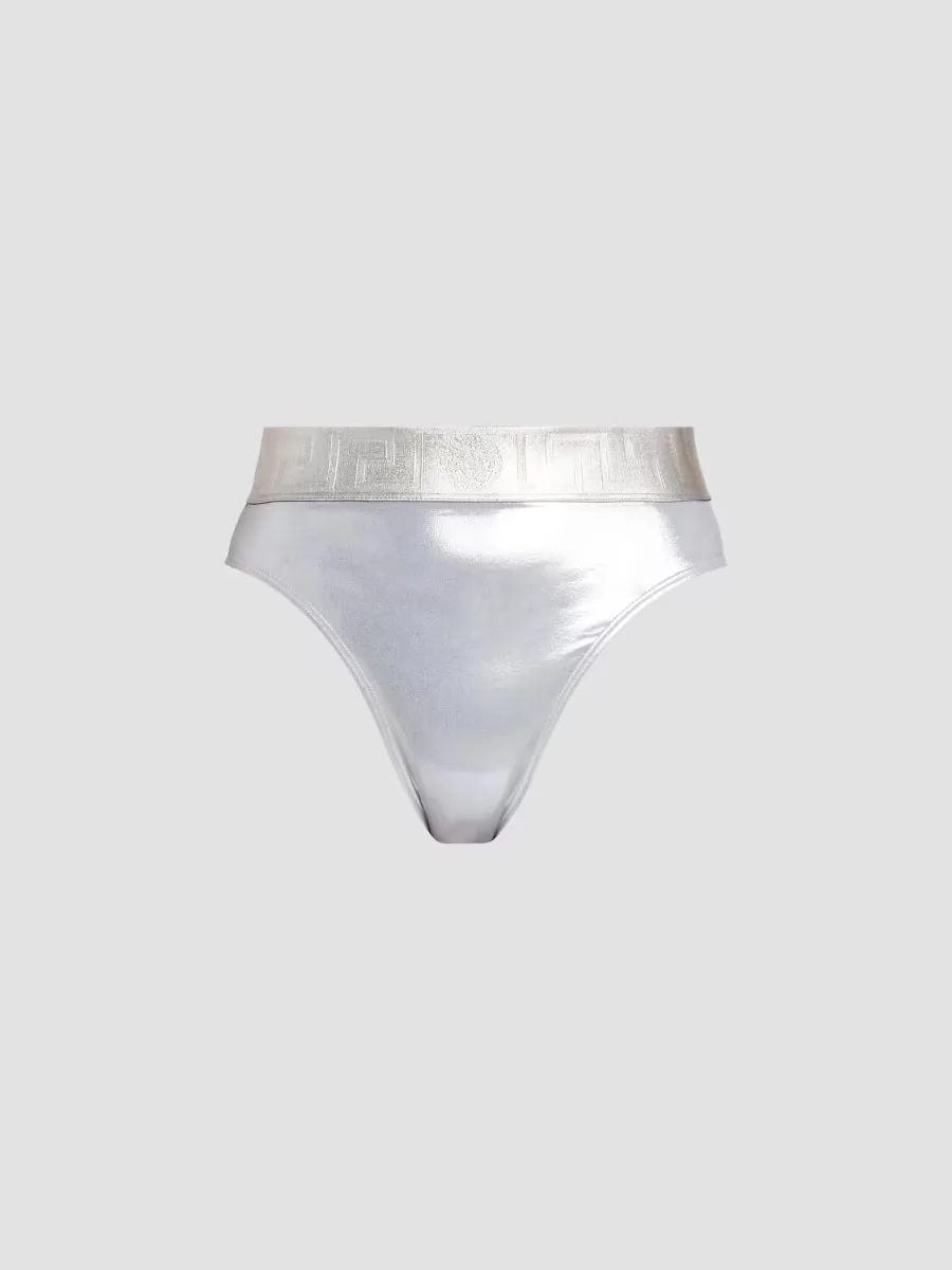 Laminated Metallic High-Waisted Bikini Bottom by Versace
