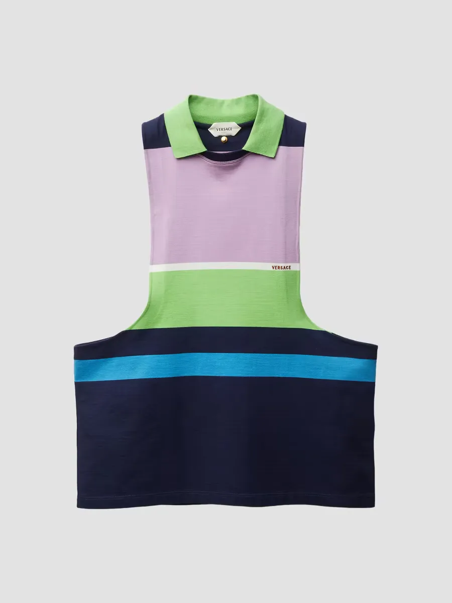Striped Cotton Sleeveless Polo Tank by Versace