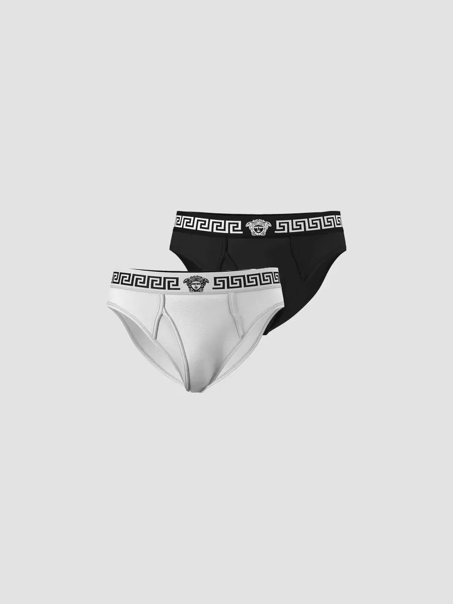 2-Pack Medusa Greca Stretch-Cotton Briefs by Versace