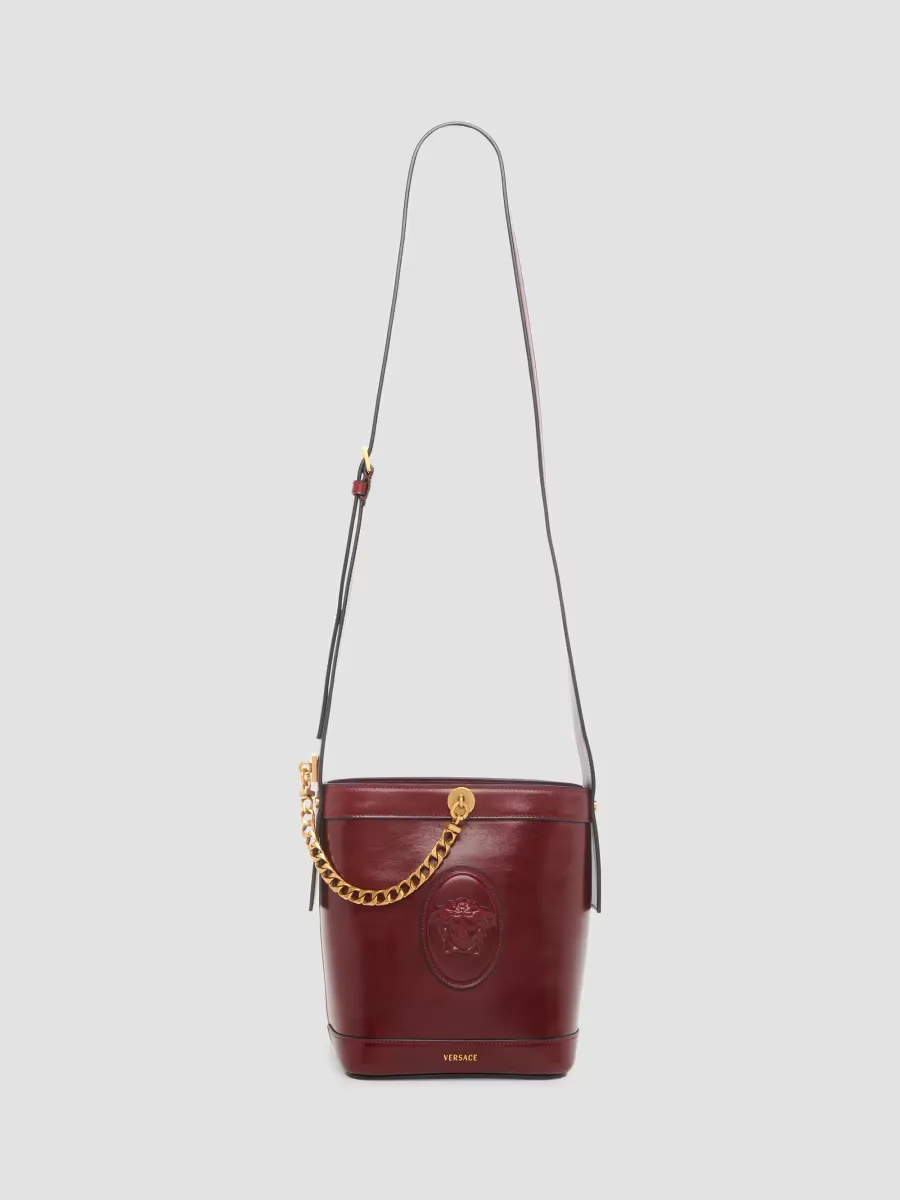 Pivot Mini Leather Bucket Bag by Versace