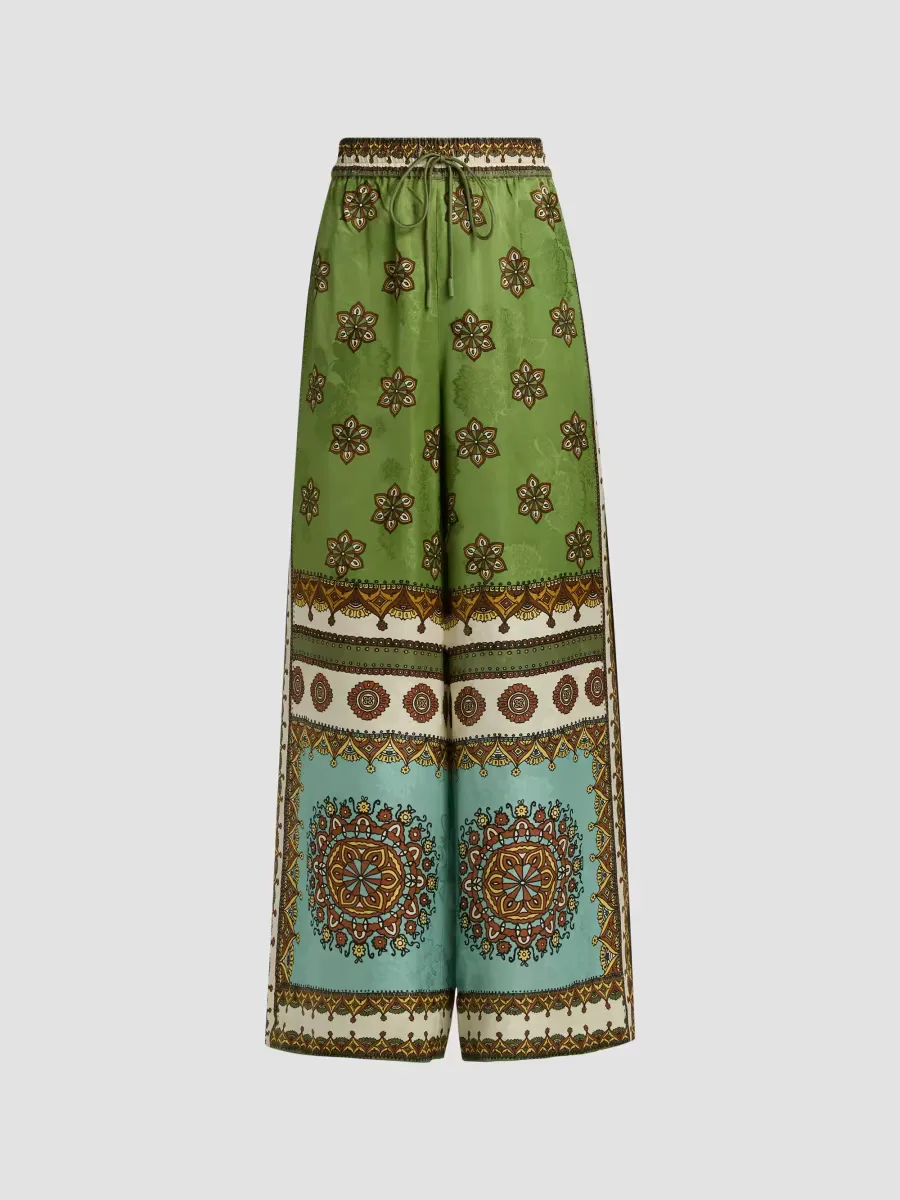 Contina Printed Satin Jacquard Wide-Leg Pants by ALMAIS