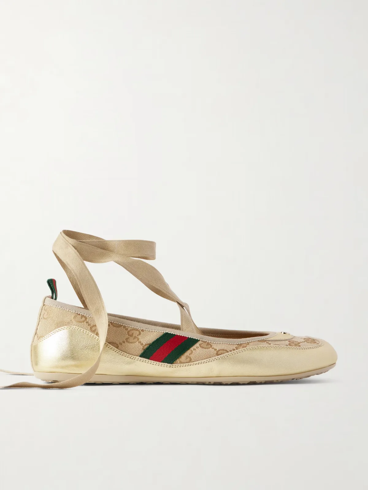 - Shift Webbing-trimmed Canvas-jacquard And Metallic Leather Ballet Flats -