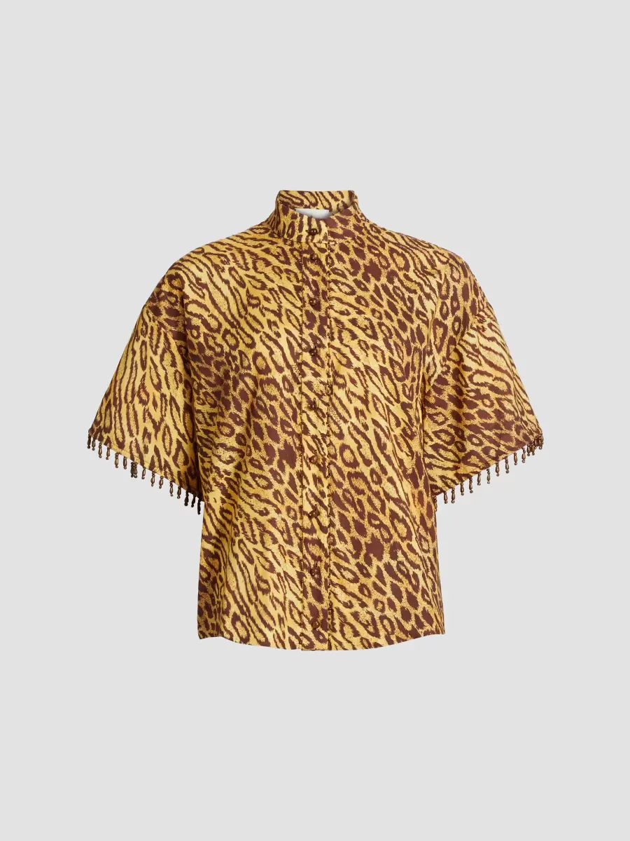 Coco Leopard Print Cotton Cover-Up Shirt by Zimmermann