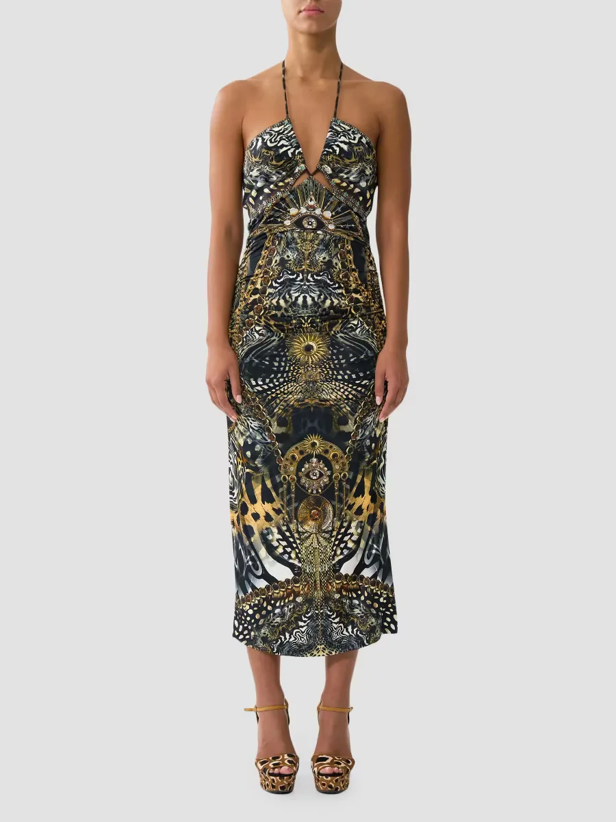 Feline Fol Cut Out Jersey Halter Dress by Camilla