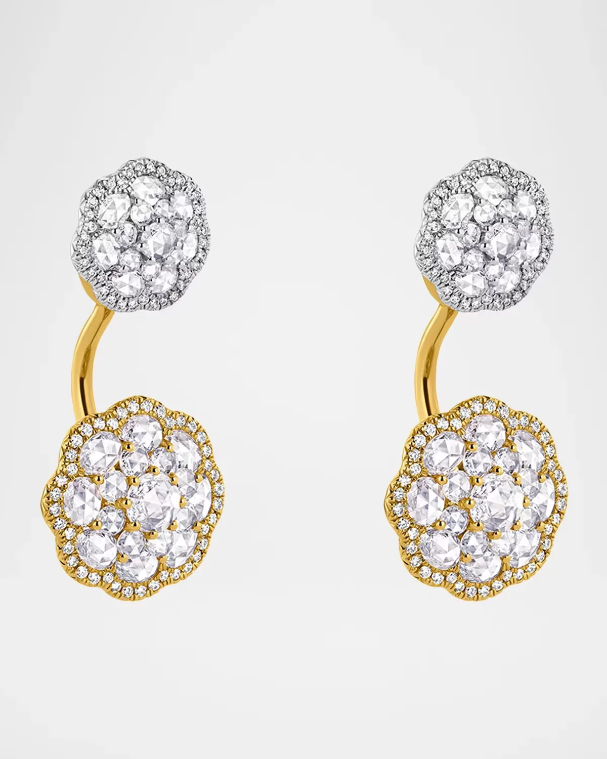 18K White and Yellow Gold Diamond Floral Drop Earrings, 2.35tcw
