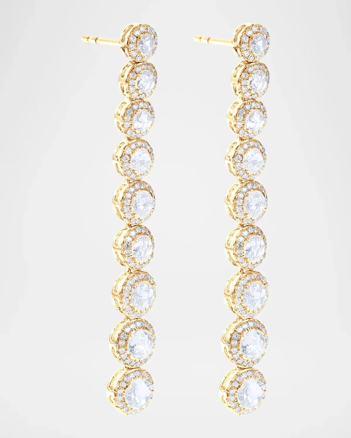 18K Yellow Gold Scallop Drop Earrings with Rose-Cut Diamonds, 2.66tcw