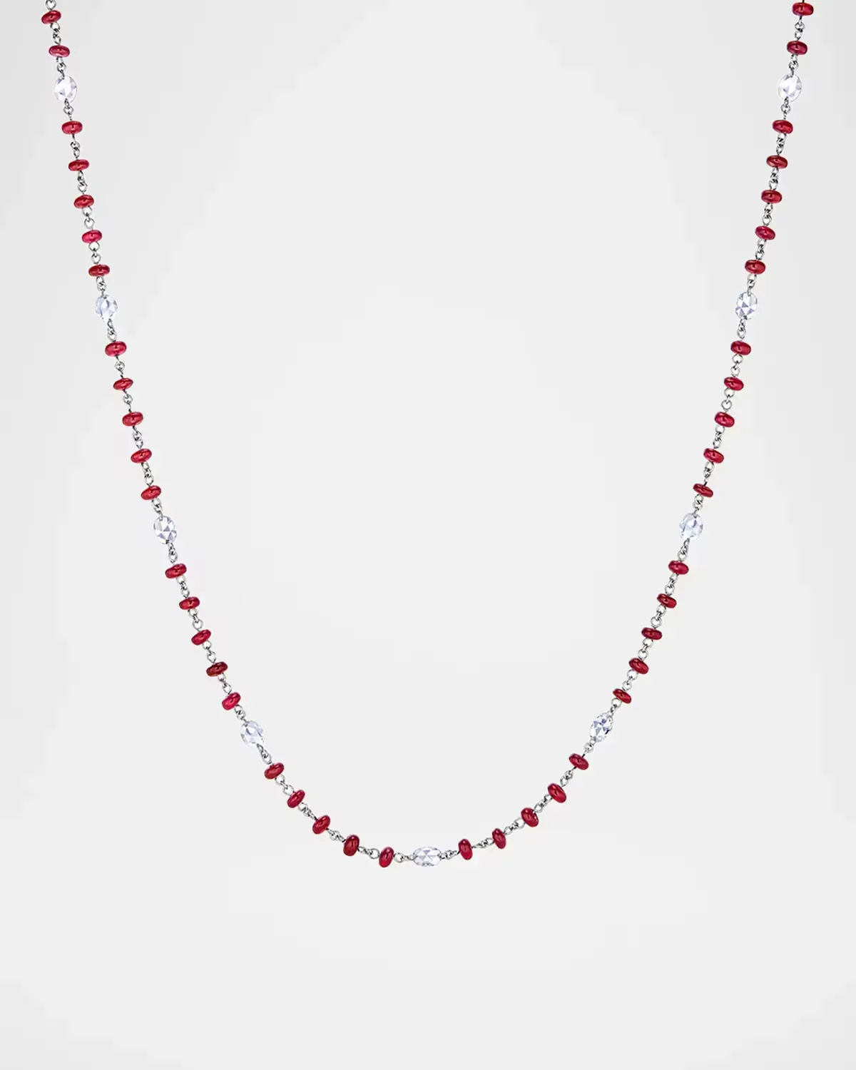 18K White Gold Diamond and Ruby Necklace, 4.47 Tcw by 64 Facets