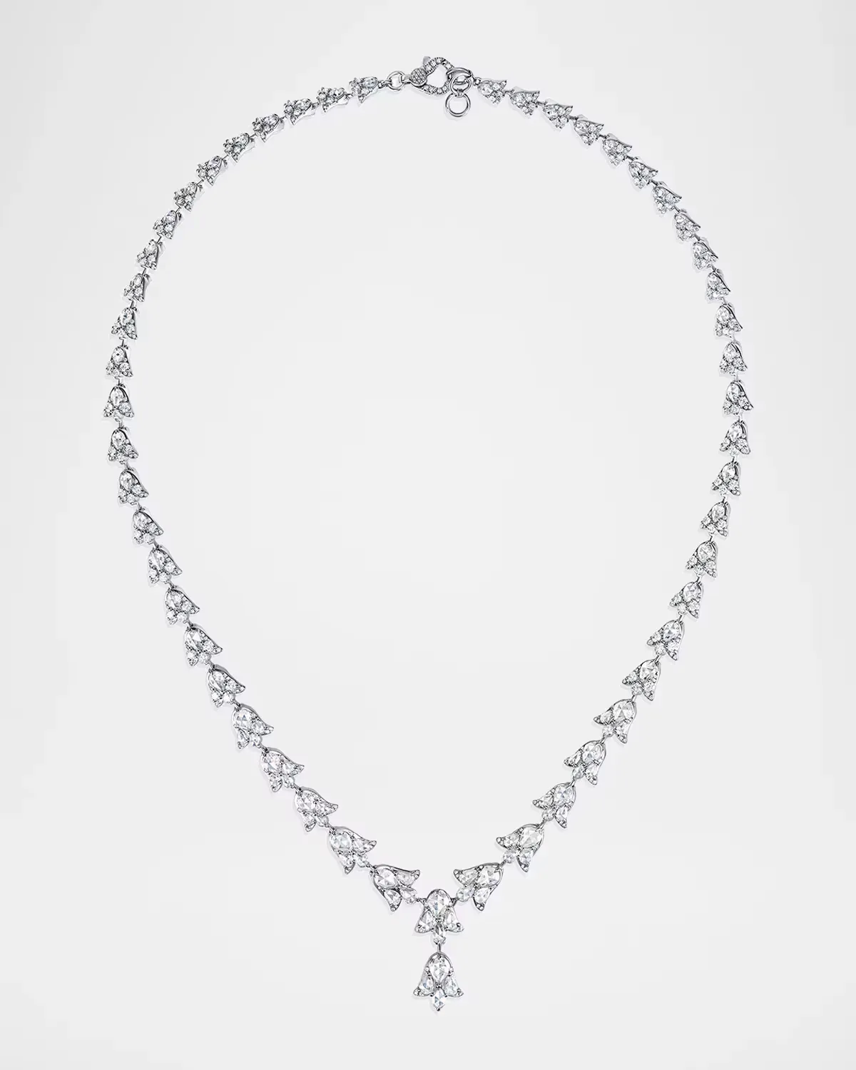 18K White Gold Diamond Tulip Necklace, 9.24 Tcw by 64 Facets