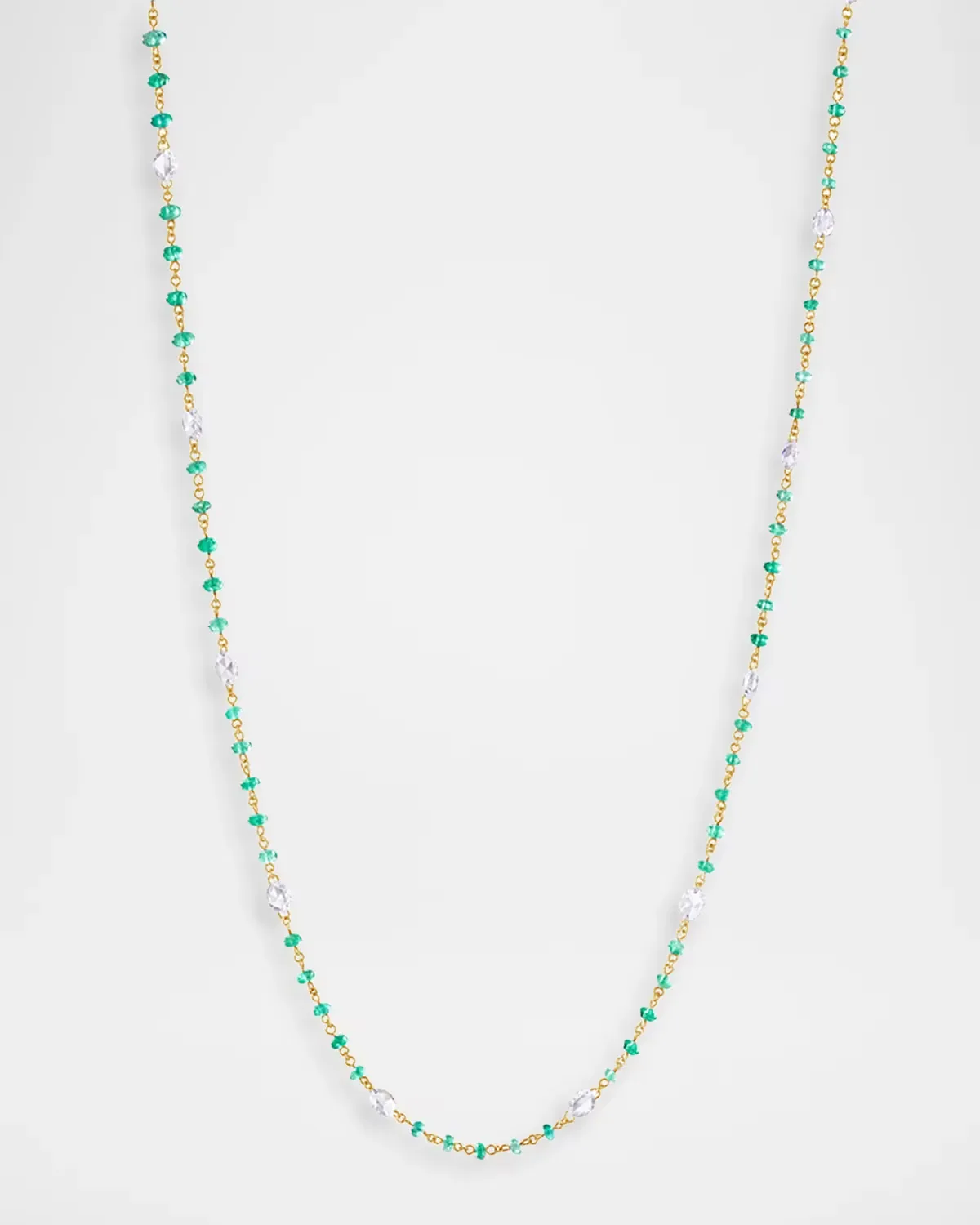 18K Yellow Gold Diamond and Emerald Necklace, 2.02 Tcw