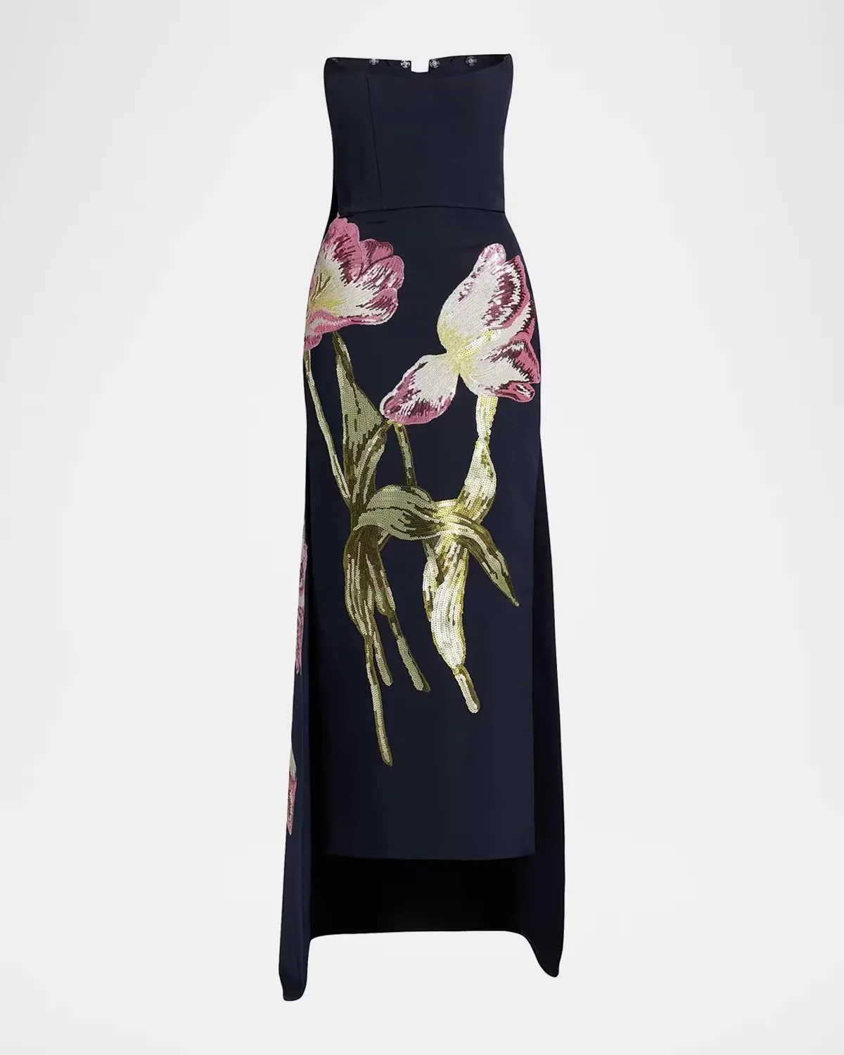 Strapless Sequined Floral Cape Column Gown by Amsale