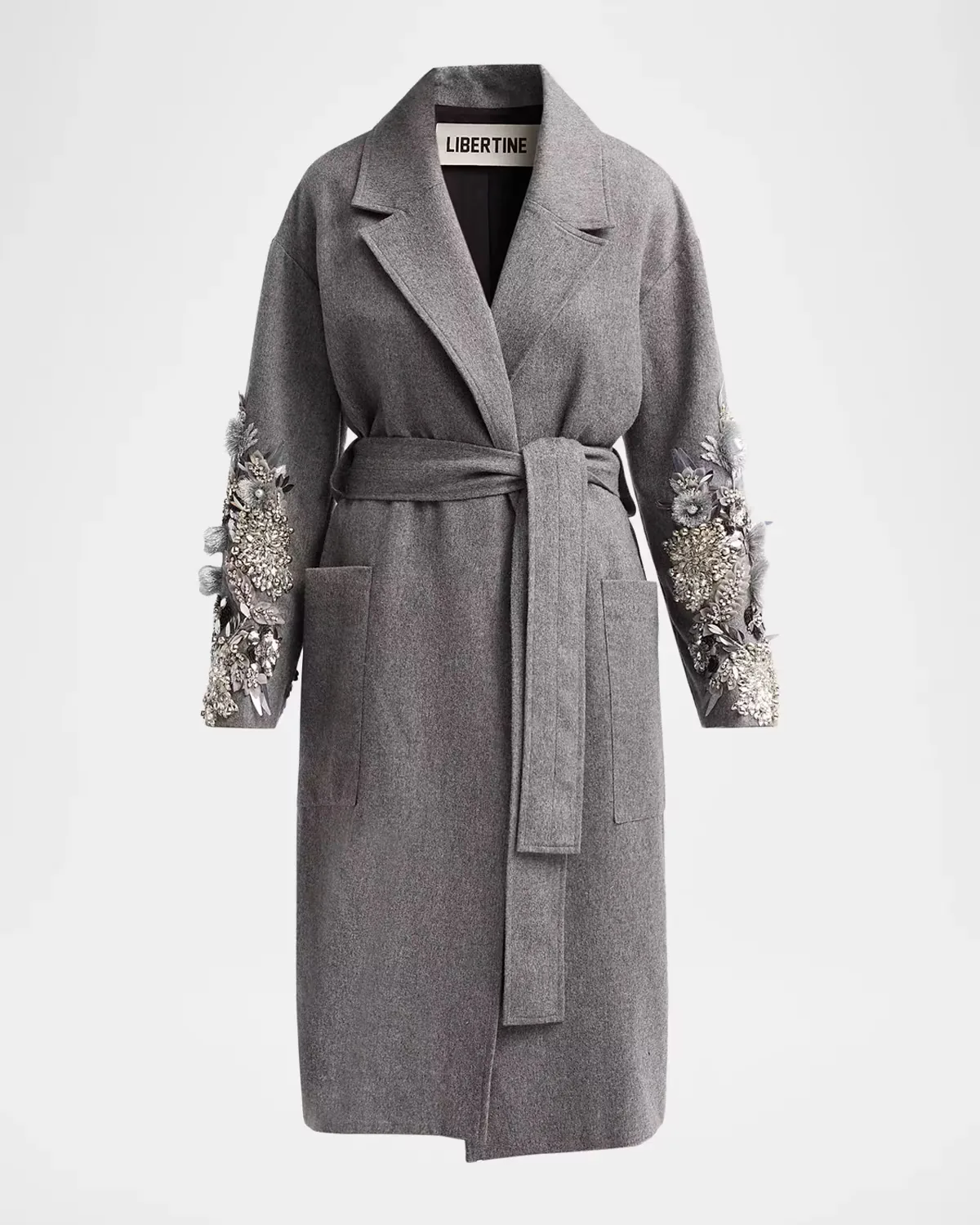 Frosted Flowers Embellished Wool-Cashmere Wrap Coat by Libertine