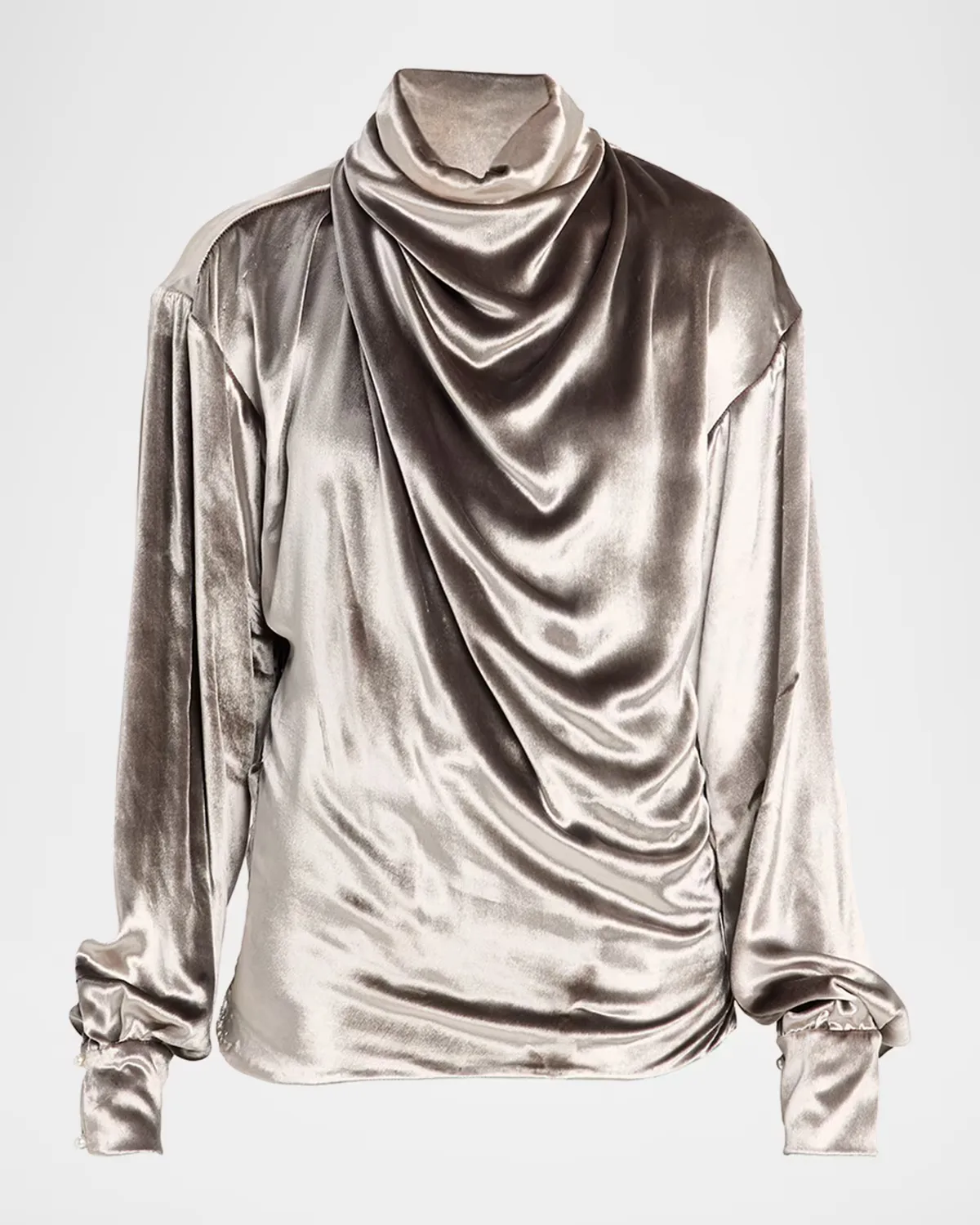 Draped Wrap-Neck Velvet Long-Sleeve Blouse by Prabal Gurung