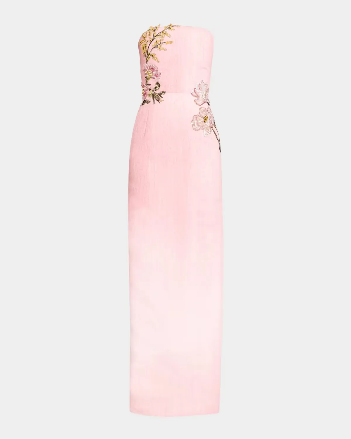Strapless Beaded Flower Column Gown by Oscar de la Renta
