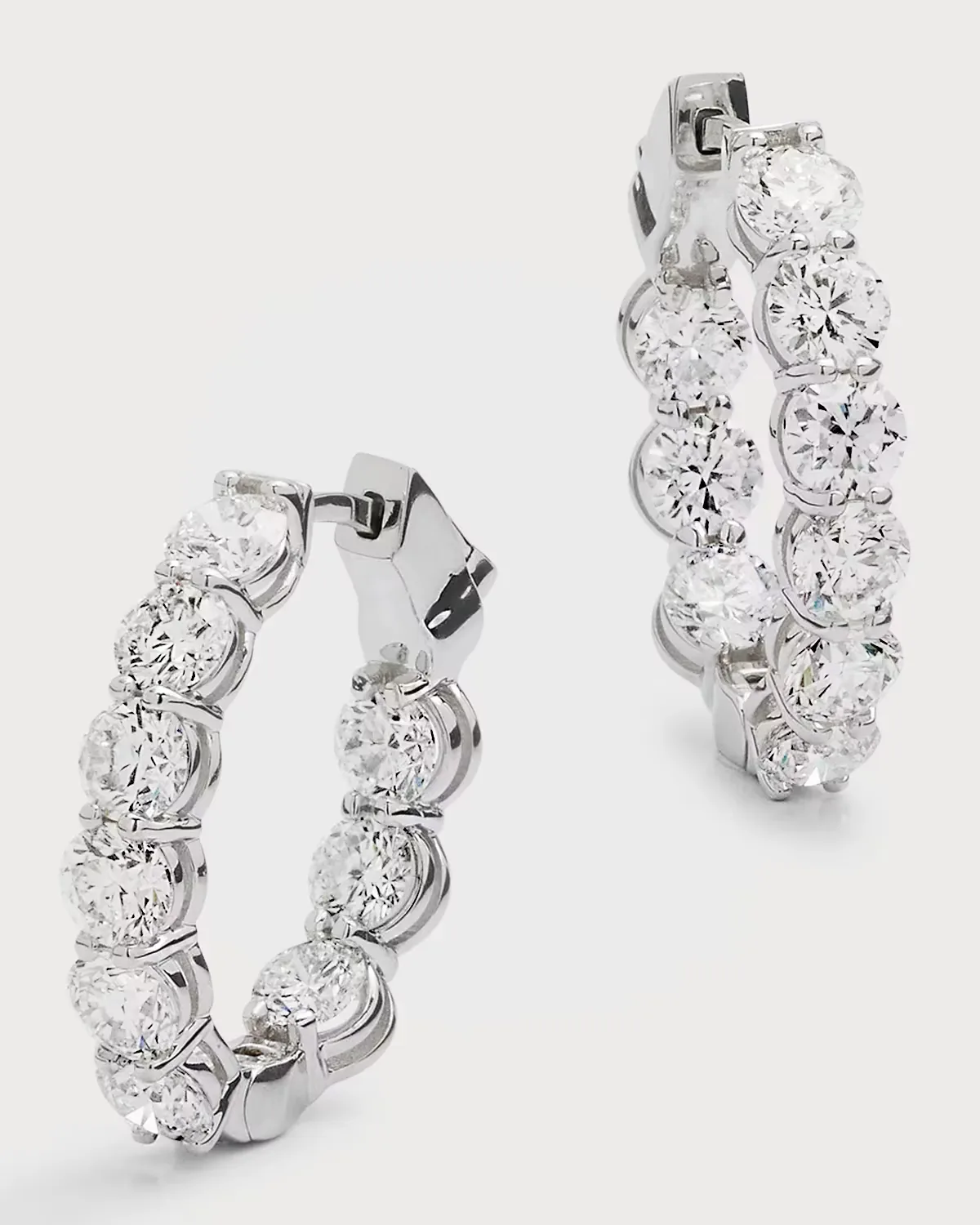 18K White Gold GH/SI Diamond Oval-Shaped Hoop Earrings, 0.75L, 4.59tcw by Neiman Marcus
