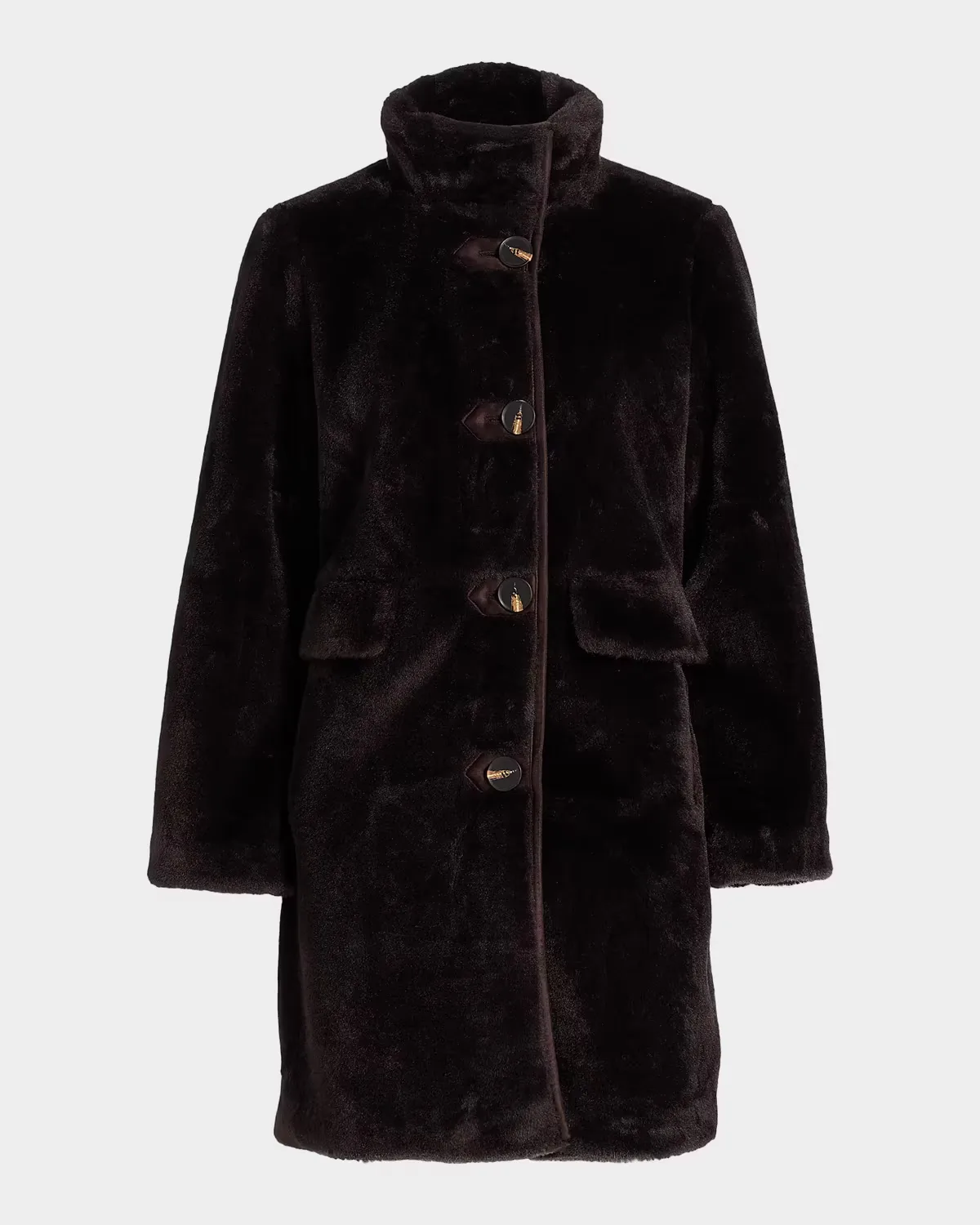 Faux Fur Stand Collar Long Coat by Mercer Collective