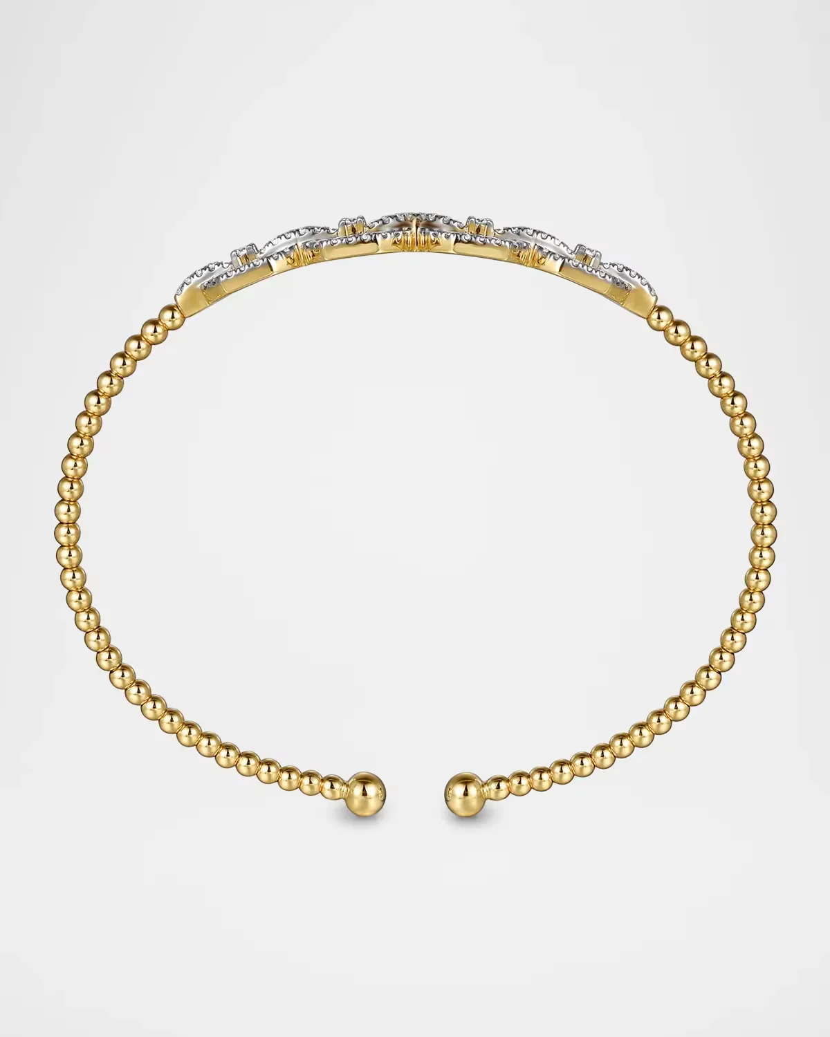 14K Yellow Gold Bujukan Bead Cuff Bracelet with Diamond Pave Links