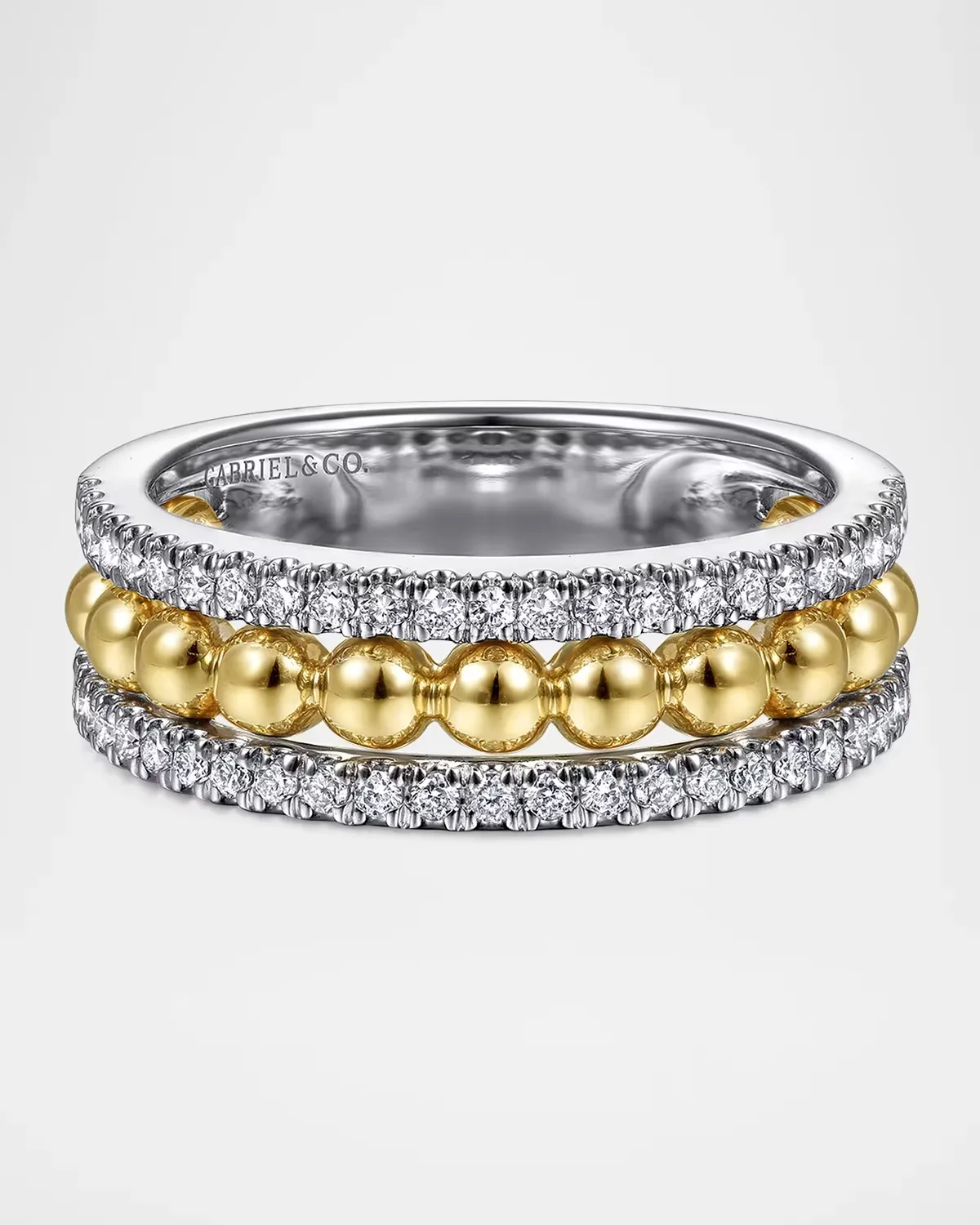 Bujukan 14K White and Yellow Gold Diamond Wide Band Ring