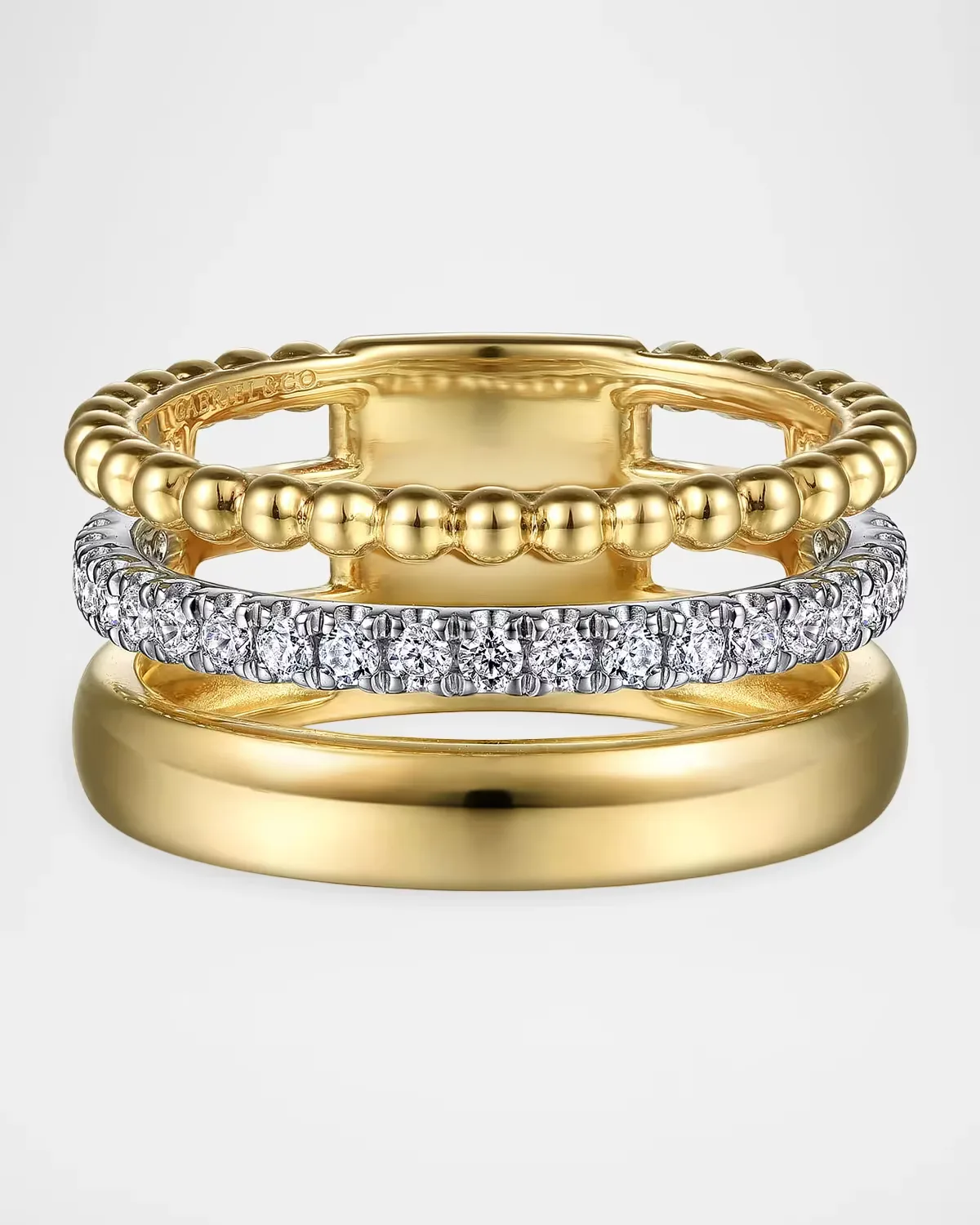 Bujukan 14K White & Yellow Gold & 0.35 TCW Diamond Stacking Ring