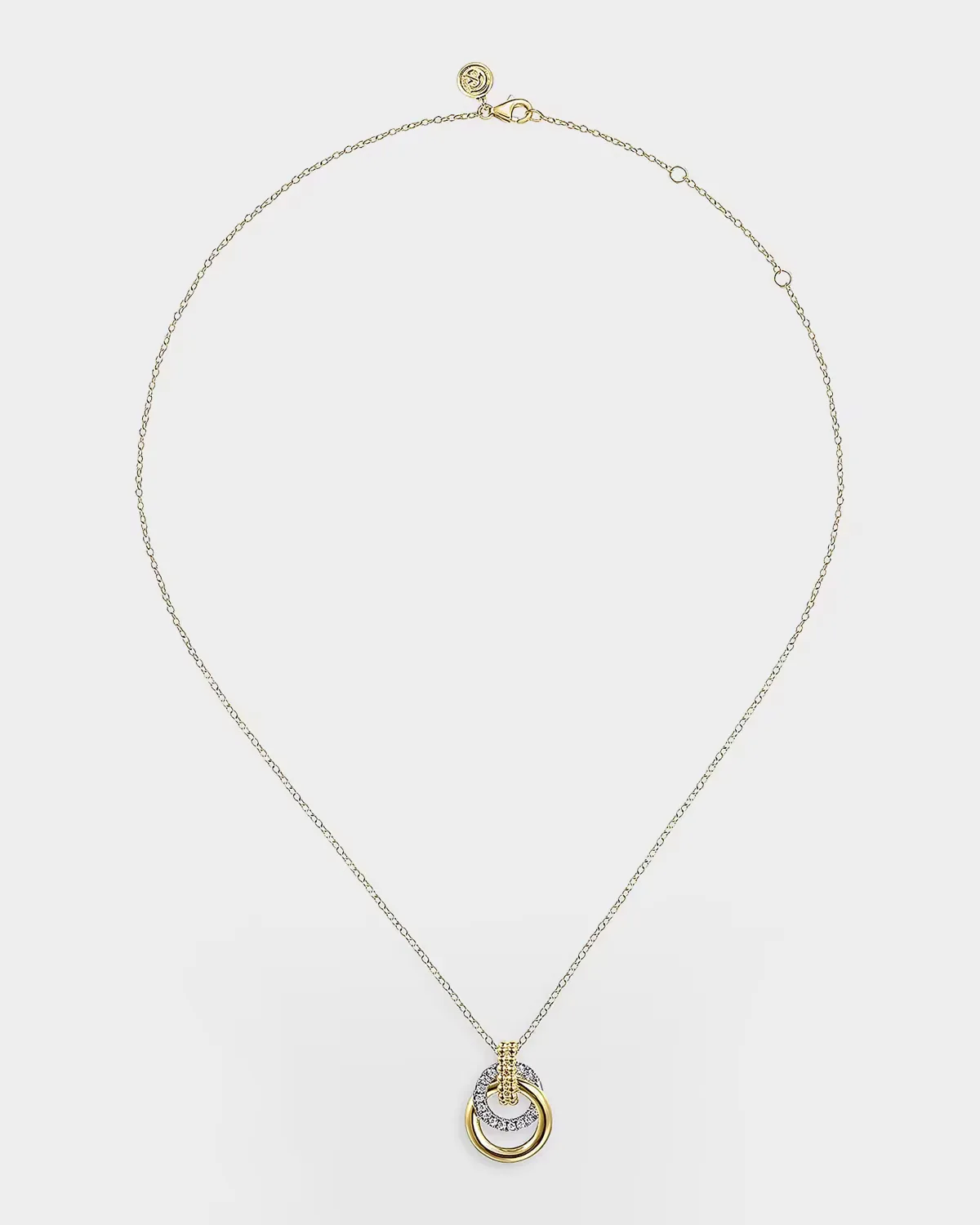 14K White and Yellow Gold Bujukan Interlock Diamond Pendant Necklace