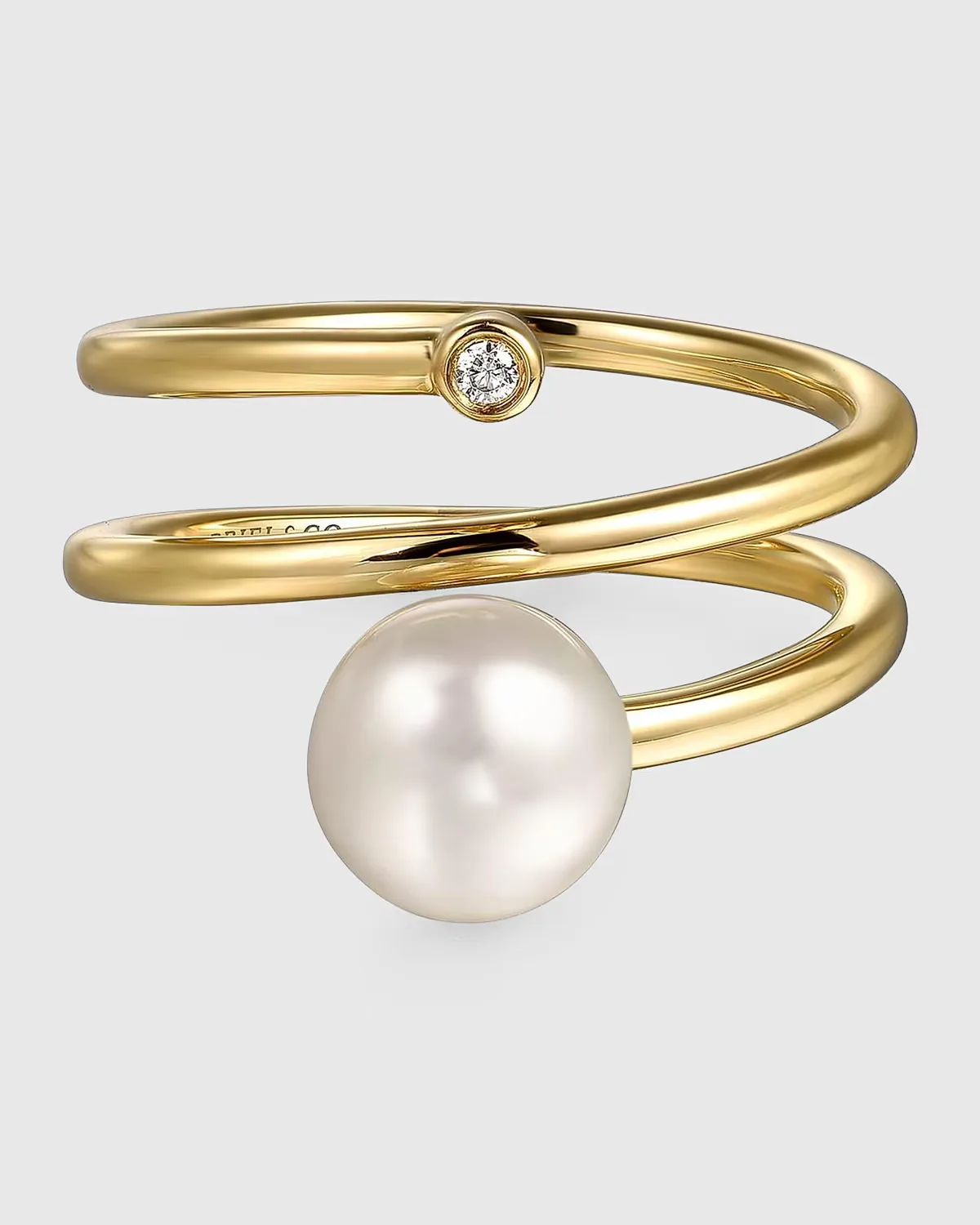14K Yellow Gold Diamond and Pearl Wide Band Wrap Ring by Gabriel