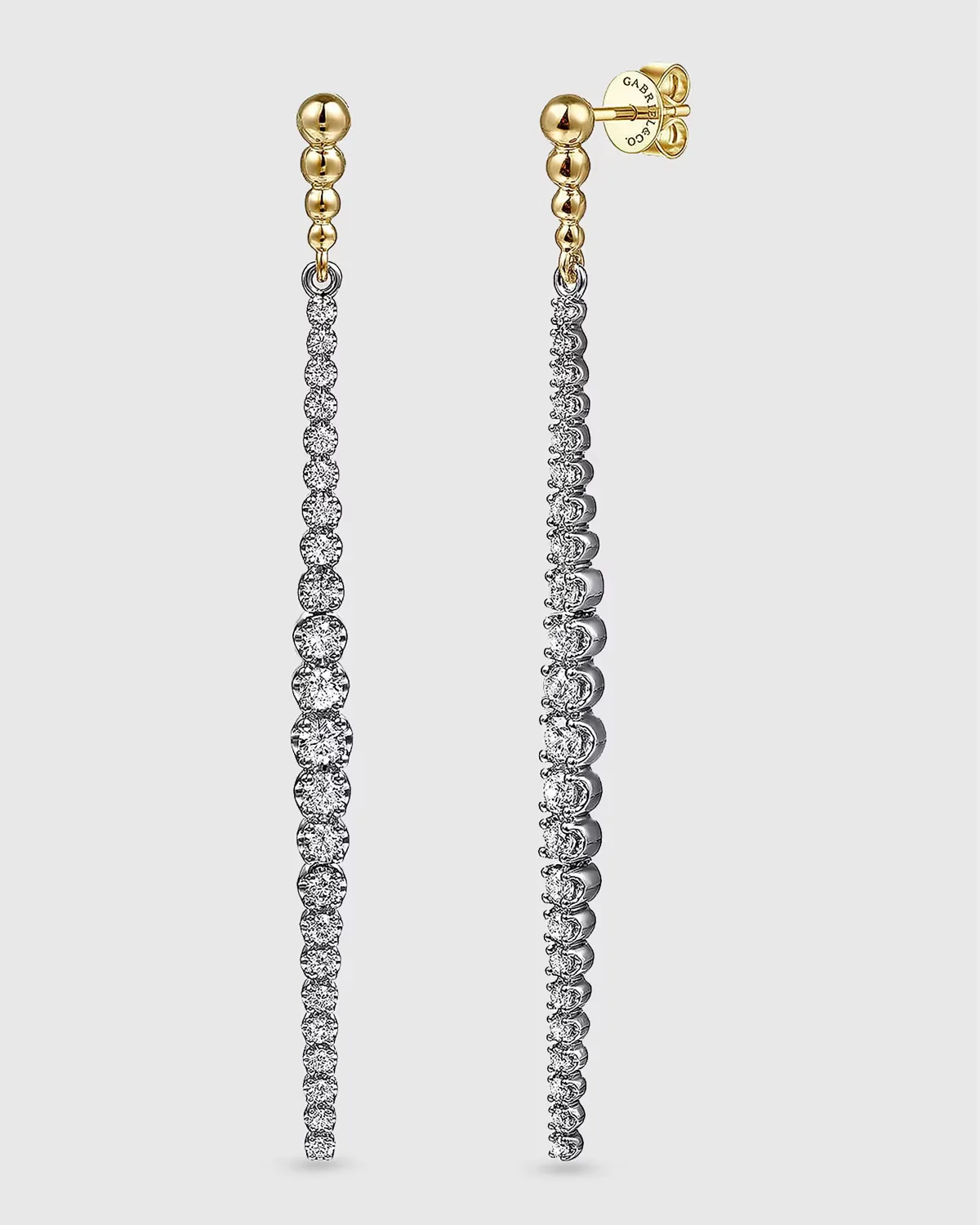 14K White and Yellow Gold Bujukan Graduated Diamond Drop Earrings