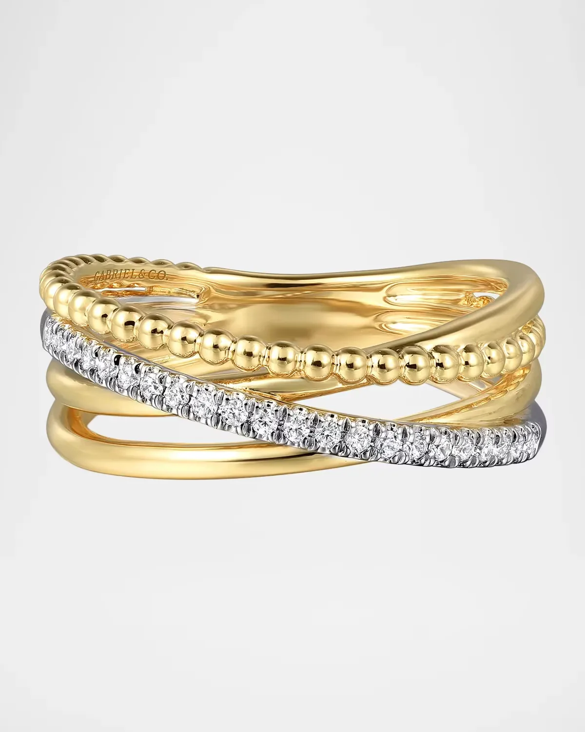 Bujukan 14K White and Yellow Gold Diamond Criss Cross Ring
