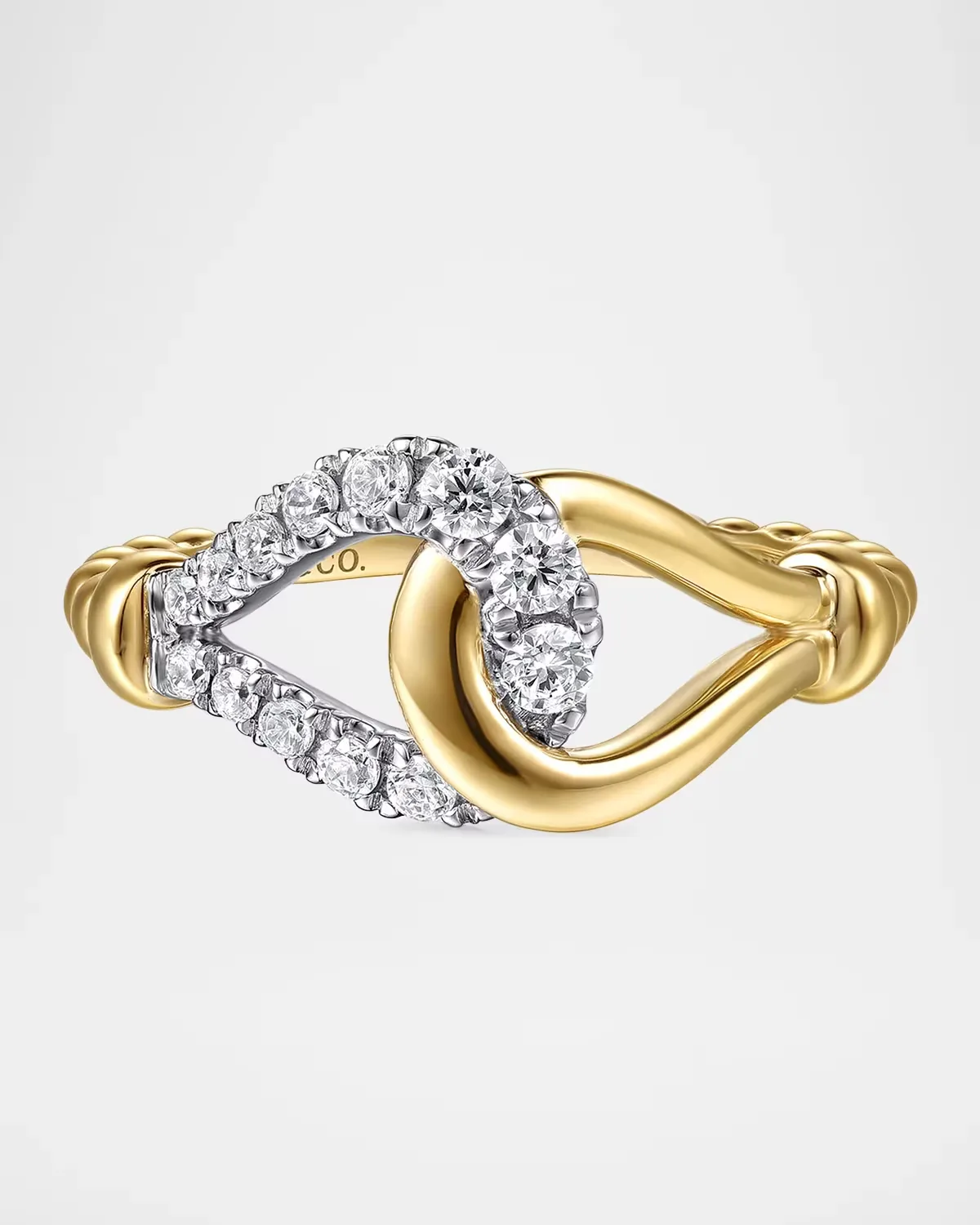 Bujukan 14K White and Yellow Gold Diamond Link Chain Ring