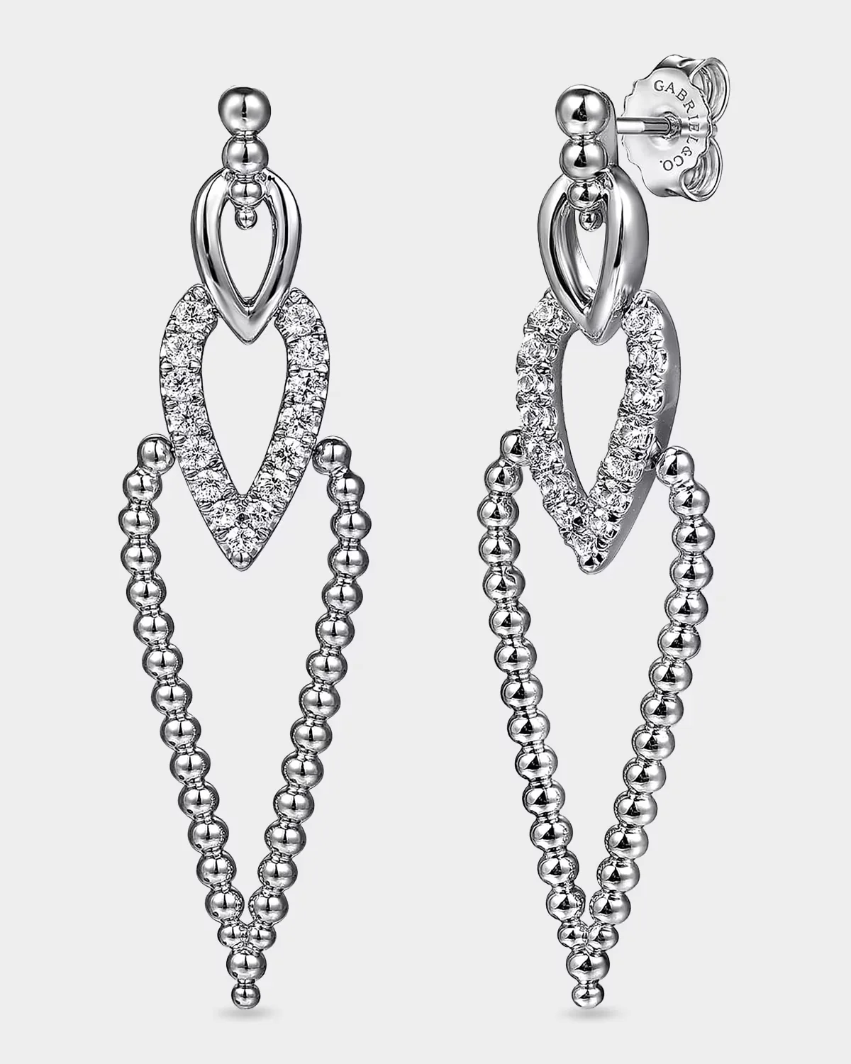 925 Sterling Silver Bujukan Beads and White Sapphire Stud Drop Earrings by Gabriel