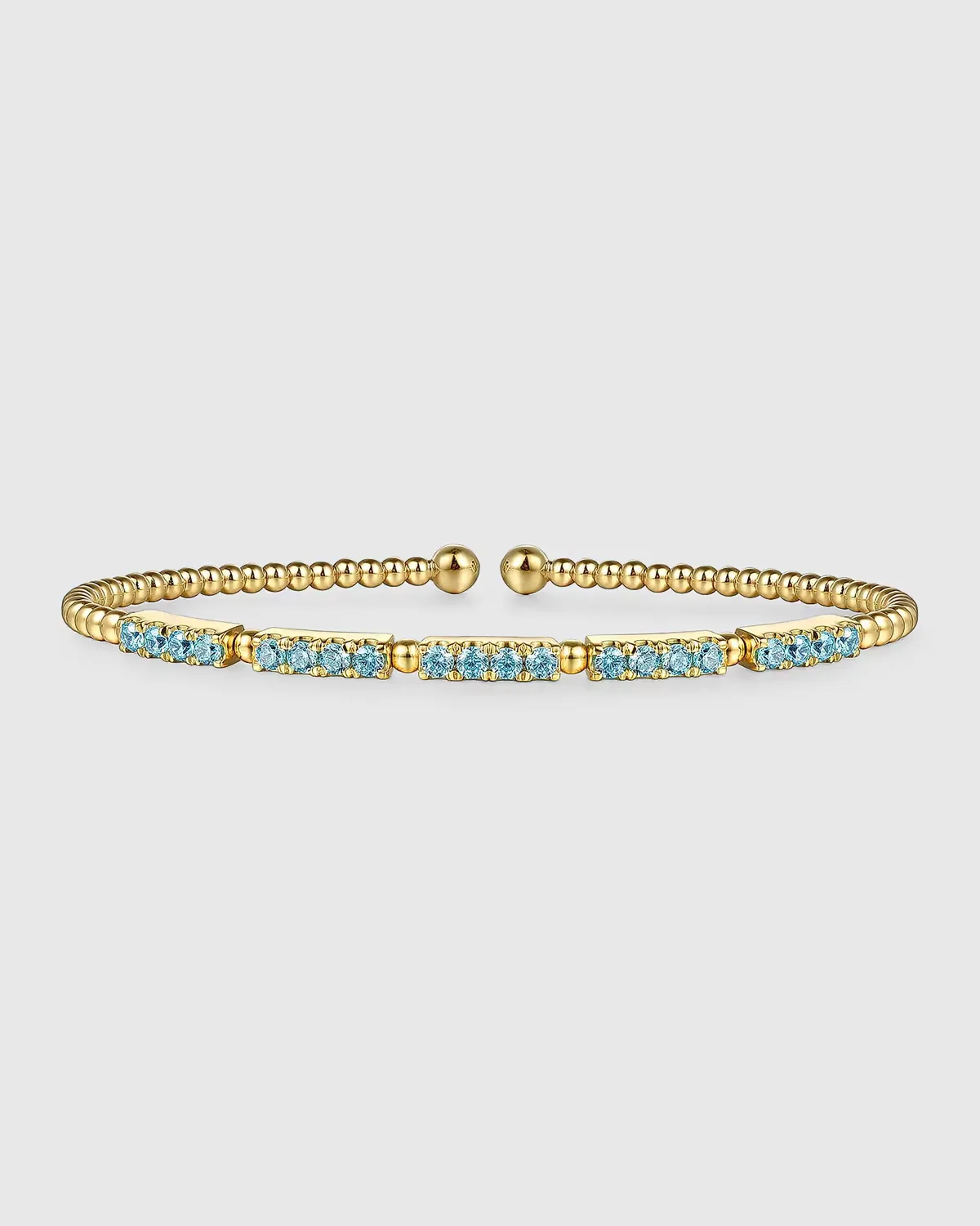 14K Yellow Gold Bujukan Beads and Blue Topaz Split Bangle Bracelet