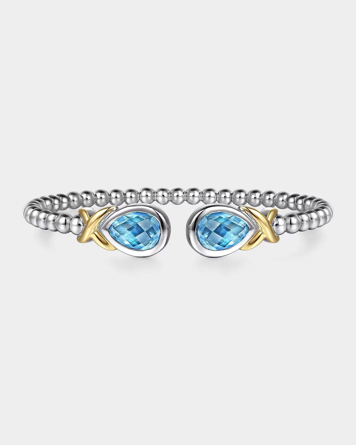 14K Yellow Gold and 925 Sterling Silver Pear-Shape Blue Topaz Bujukan Bangle