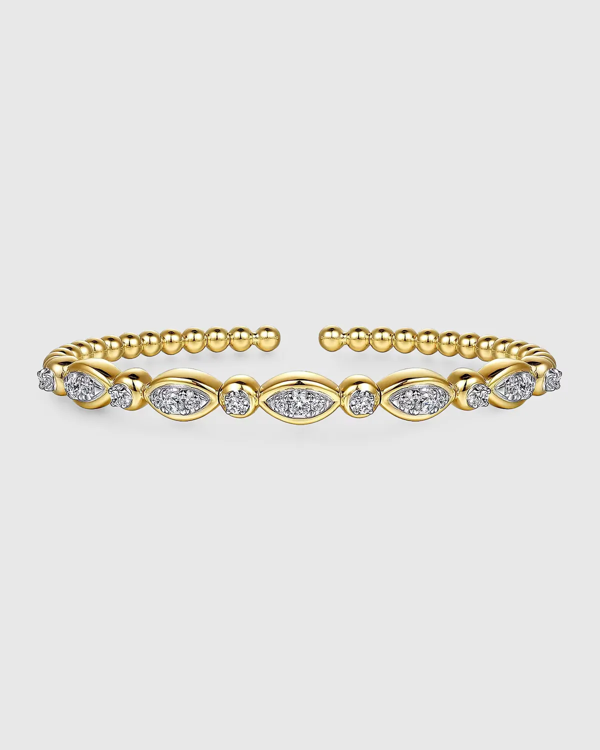 14K White and Yellow Gold Bujukan Marquise Bezel Diamond Bangle Bracelet