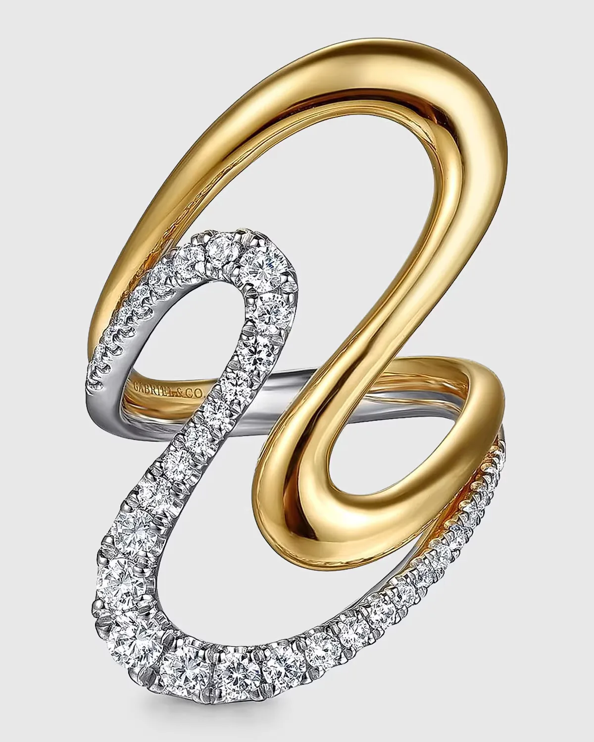 14K White and Yellow Gold Graduating Diamond Twisted Ring