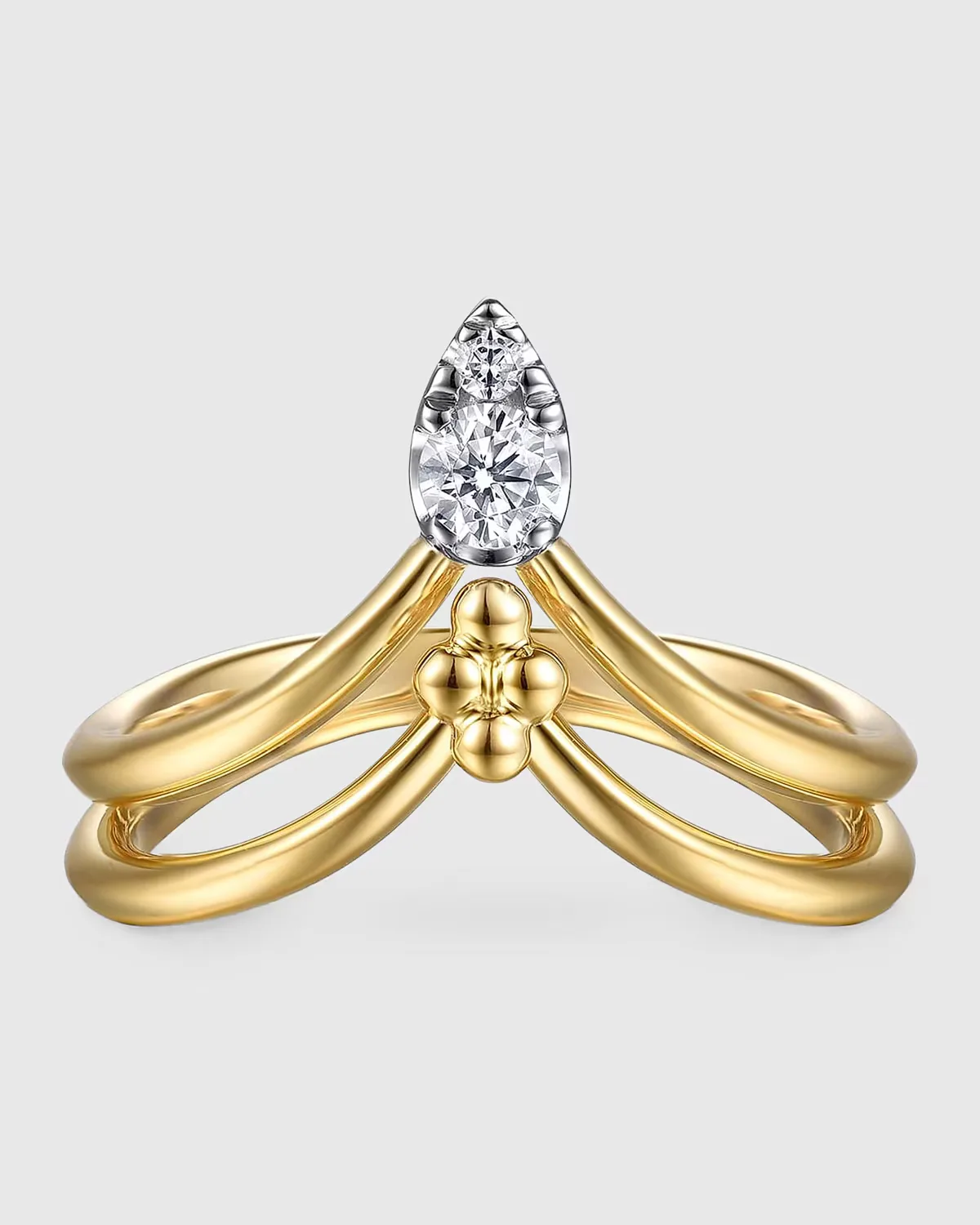 14K White and Yellow Gold Bujukan and Diamond Chevron Ring