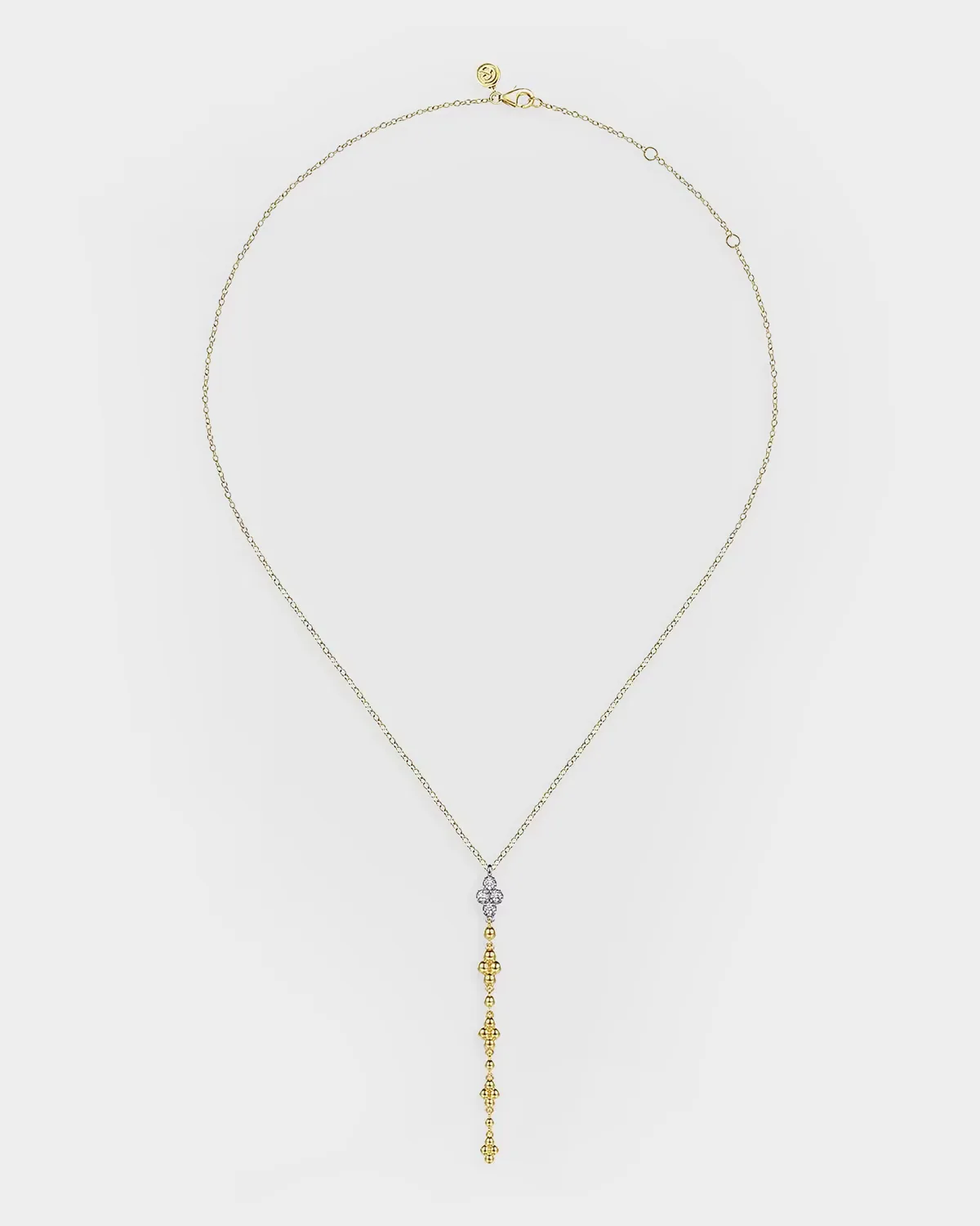 14K White and Yellow Gold Bujukan and Diamond Clover Drop Necklace by Gabriel