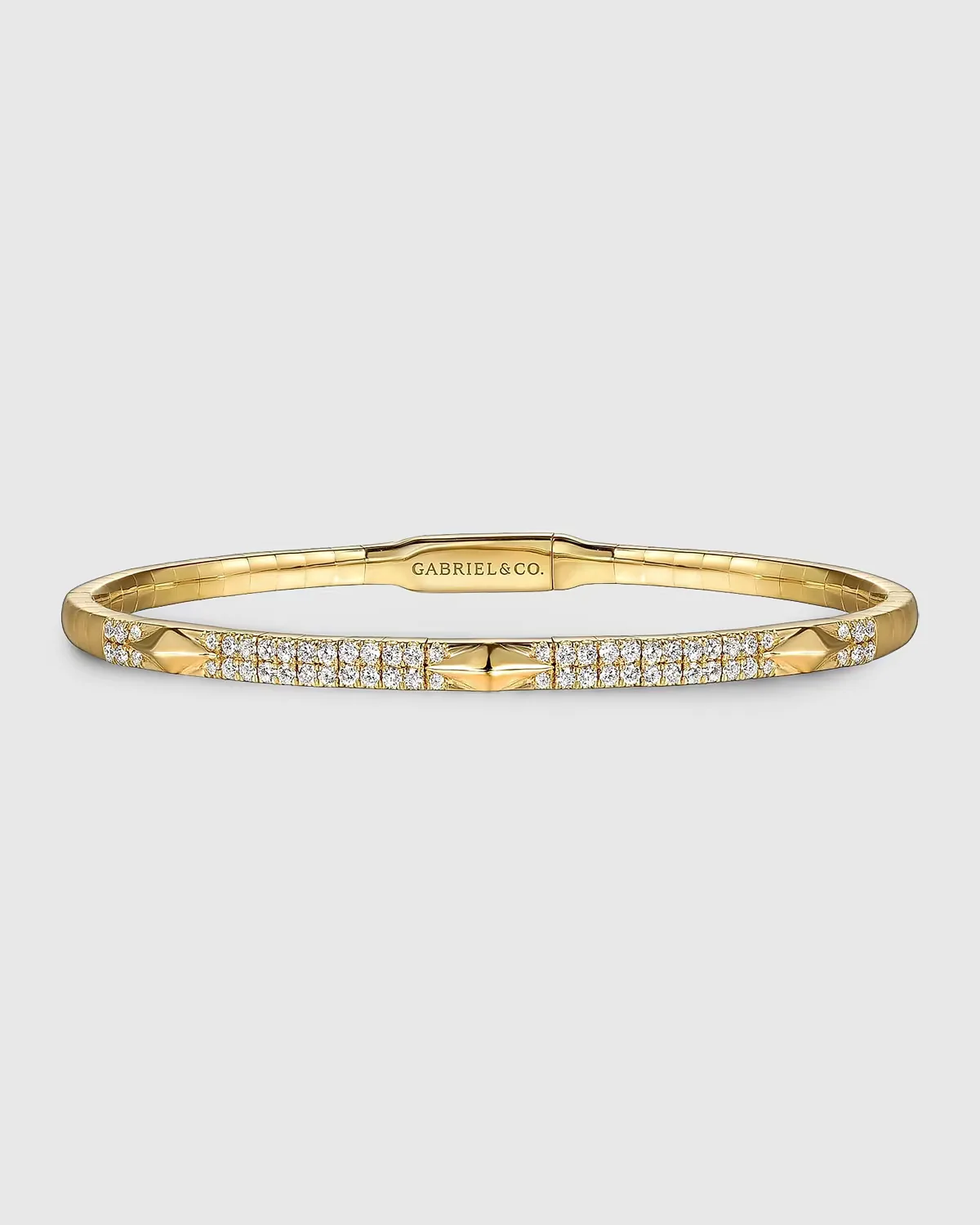 14K Yellow Gold Diamond Bangle with Pyramid Rhombus Stations