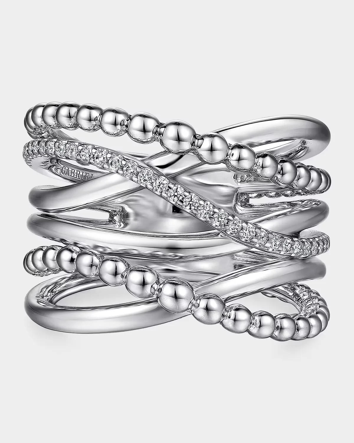 925 Sterling Silver White Sapphire Criss Cross Ring by Gabriel