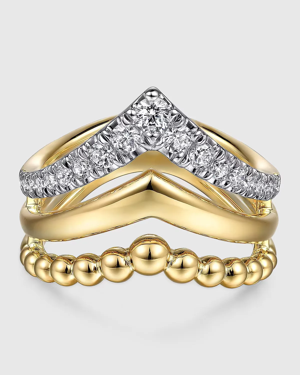 14K Yellow Gold Triple Row Bujukan Chevron Diamond Ring