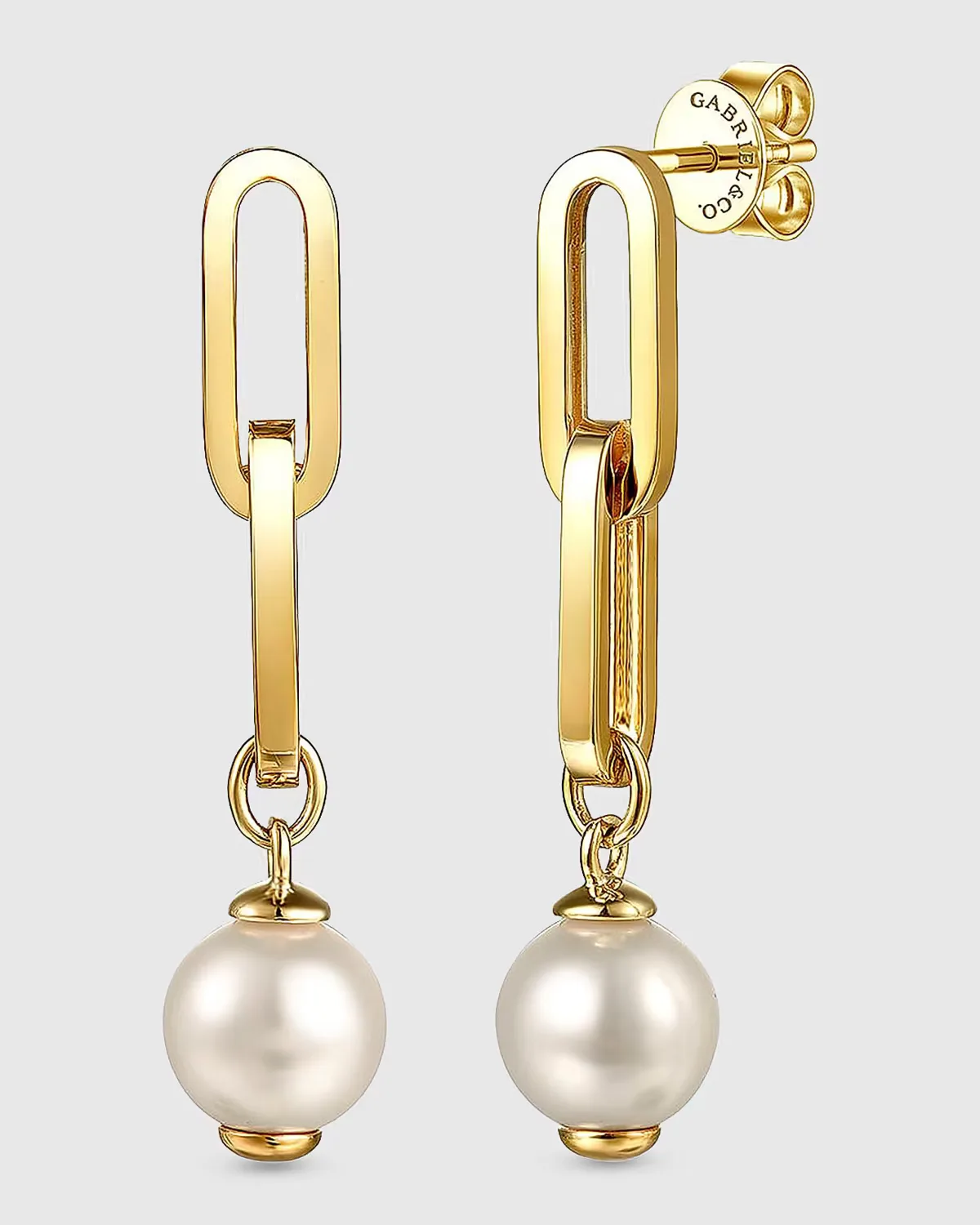 14K Yellow Gold Pearl and Drop Link Earrings