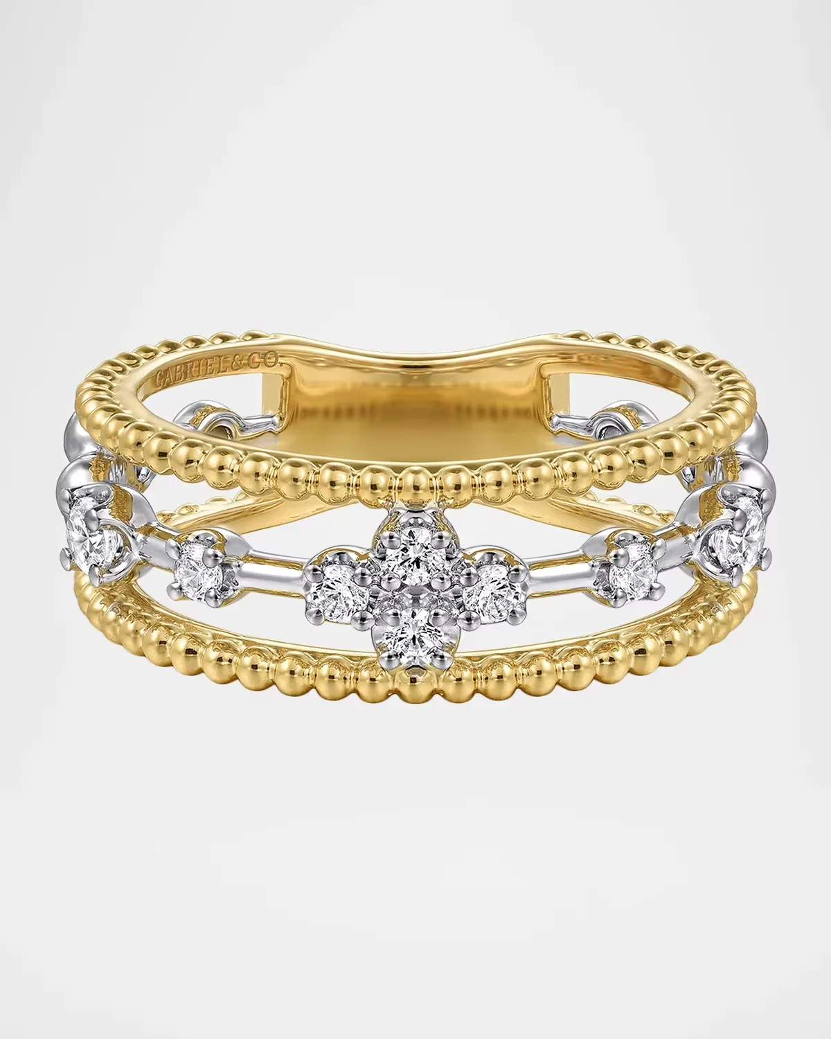 Bujukan 14K White and Yellow Gold Diamond Easy Stacking Ring